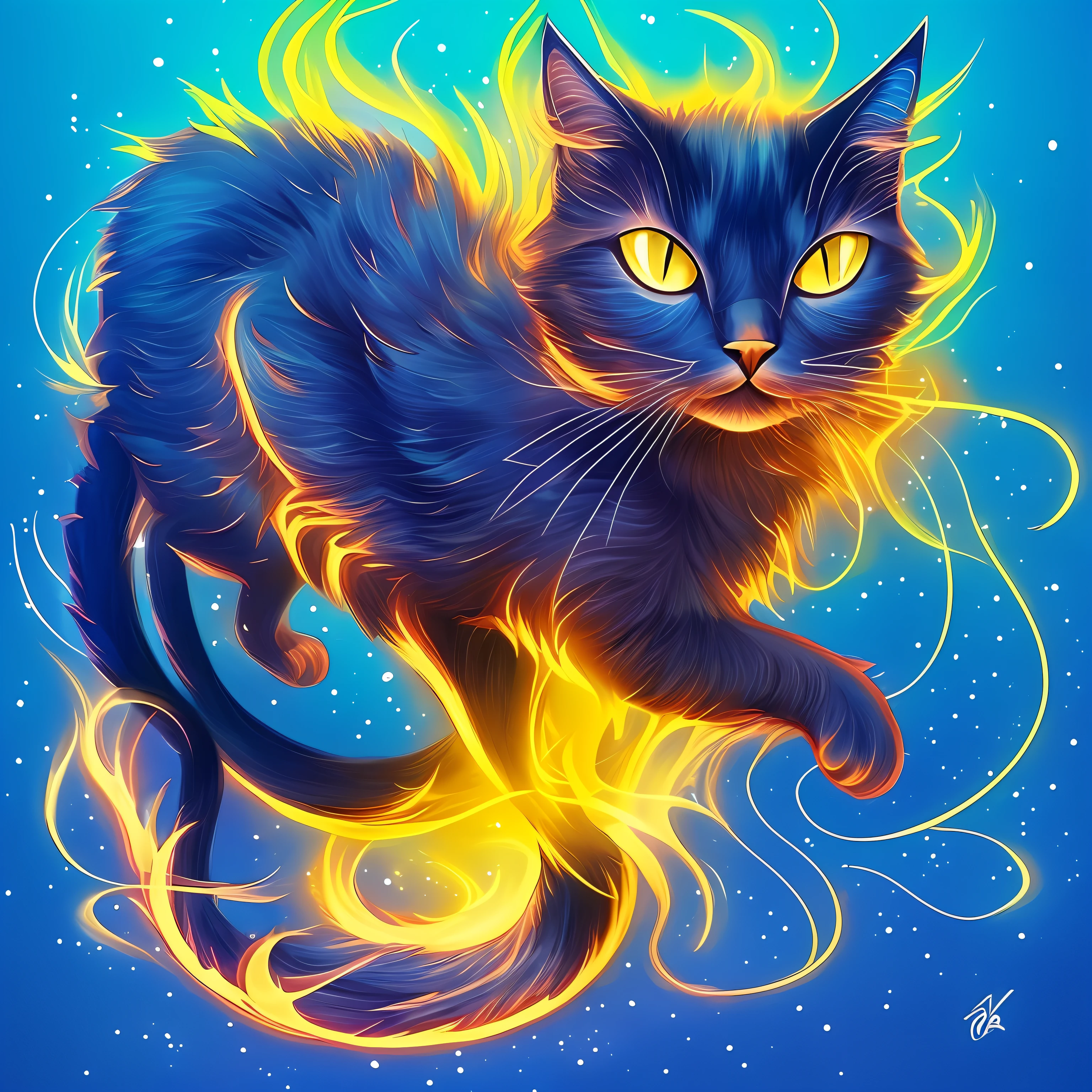 blue color,Smoke lines,demon cat,fluorescent,Full body like,Digital art of --auto