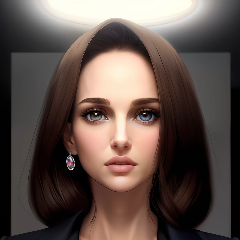 close up flat vector art,portrait of woman,natalie portman,looking at camera,front stance,front profile,natalie portman in a suit, hyperrealistic portrait of natalie portman, television screenshot, giving a speech, close up face, youtube video screenshot, full face frontal centered, filmation, but as a photograph, screenshot from an fps, without text, president, 8 spotlightbeautiful anime style woman,natalie portman, flat color, wide angle, clean detailed faces, intracate clothing, analogous colors, glowing shadows, beautiful gradient, depth of field, clean image, high quality, high detail, high definition, Luminous Studio graphics engine, cute face, slim waist, nice hips,