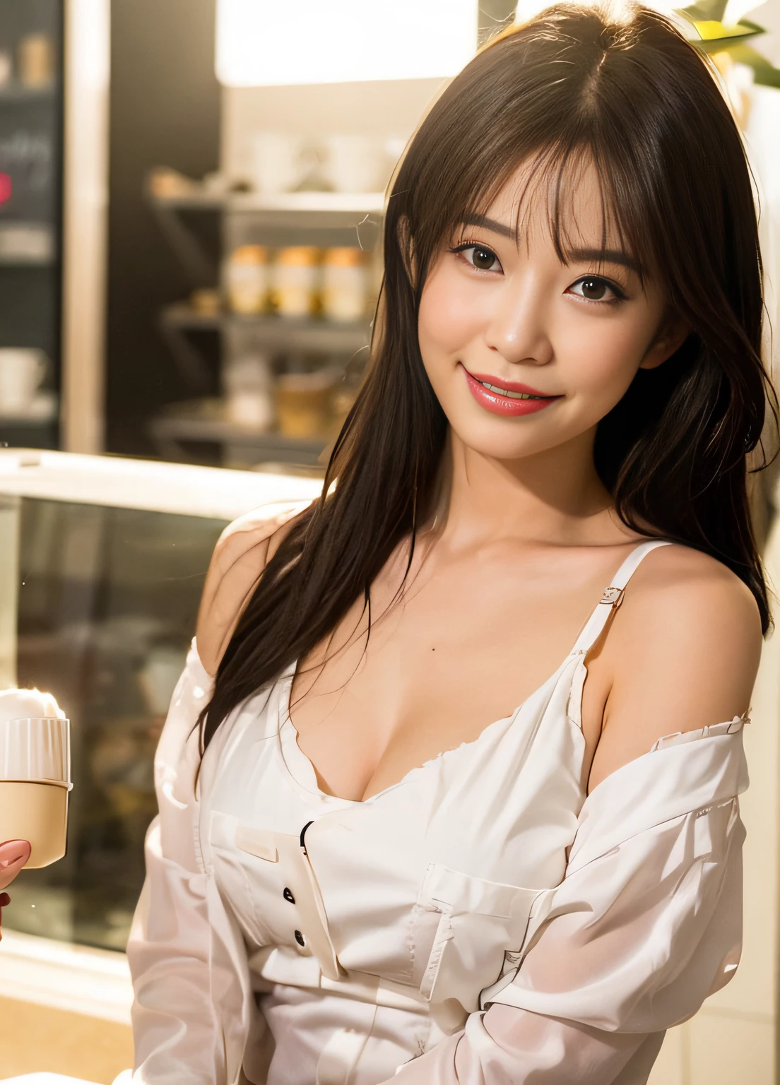 Sorrisos、white clothing、caffe