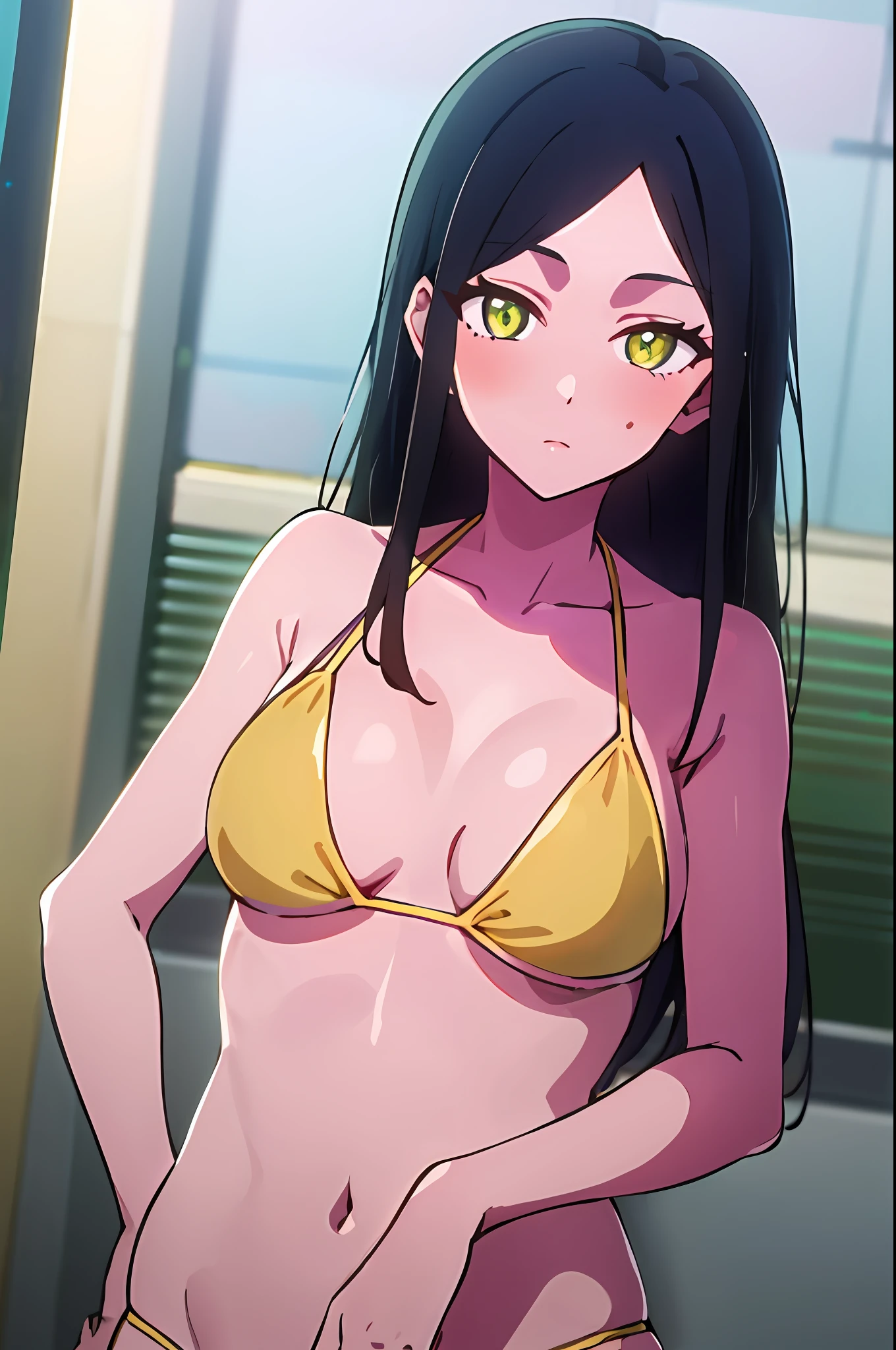 anime girl in a bikini posing in a bathroom, Seductive anime girl, anime moe art style, wearing a swimming wear, Swimsuit, Nico Robin, marin kitagawa fanart, Rin, けもの, hanayamata, nezuko, oppai, offical art, beautiful alluring anime , Anime visuals of cute girls, Anime Best Girl