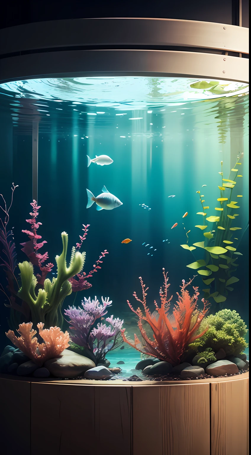 Aquarium，seas，Realism，highdetailed，Detail Enhancement，simple，A little aquatic weed，Fluctuating water surface，corrugation