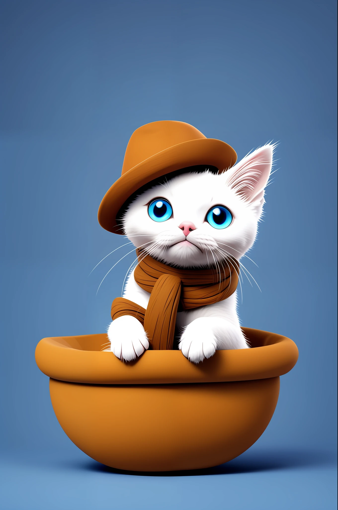 Photo kitten with hat, realista, fundo simples, estilo 3D