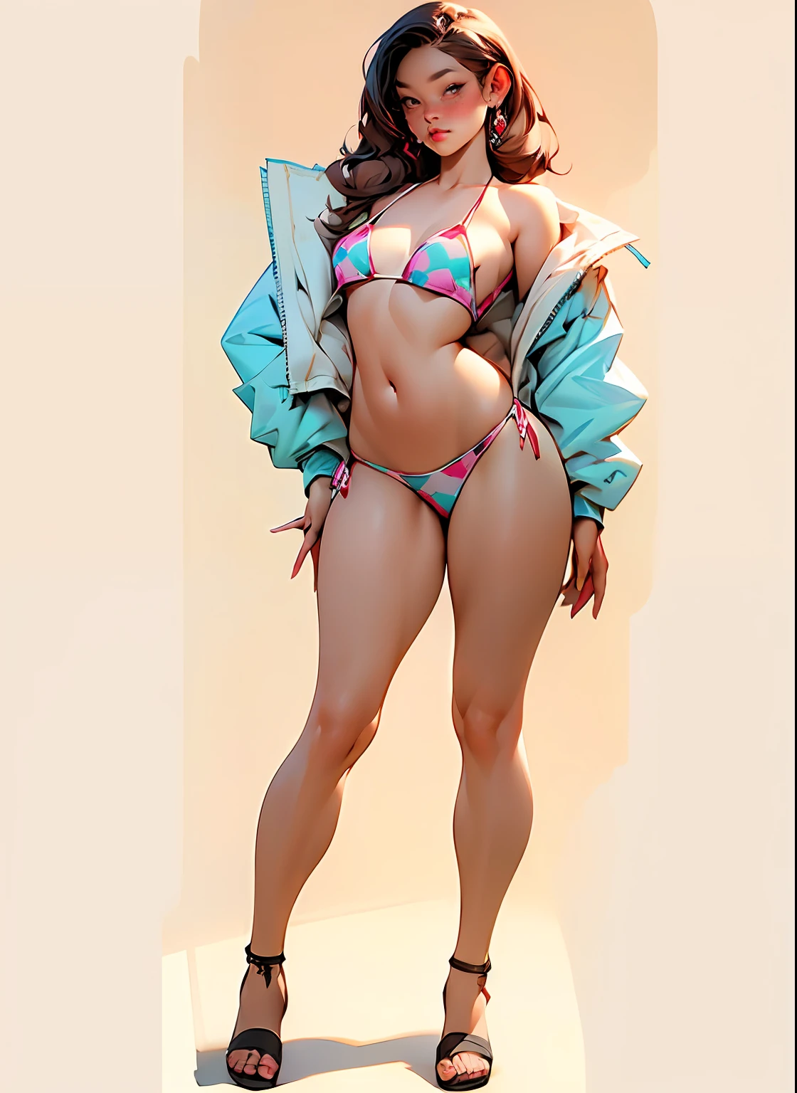 360 view, (a little bit chubby: 1.7) wide hips, thick thighs, thick body, pale skin, milky skin, (no jacket: 1.3), anatomically correct, (head to toe: 2.1), (full body image: 1.9), 1girls, solo, extremely stylized, deviant art, masterpiece, highly detailed, bright eyes, detailed eyes, expressive detailed eyes, wide eyed, detailed pupils, (tiny bikini:1.4), white printed bikini, blush, small breasts, ((nipping out:1.5)), (((nipping out))), lots of freckles, super textured detailed skin, entire body image, full body shot, nvinkpunk, professional photograph of alexander_skarsgard,