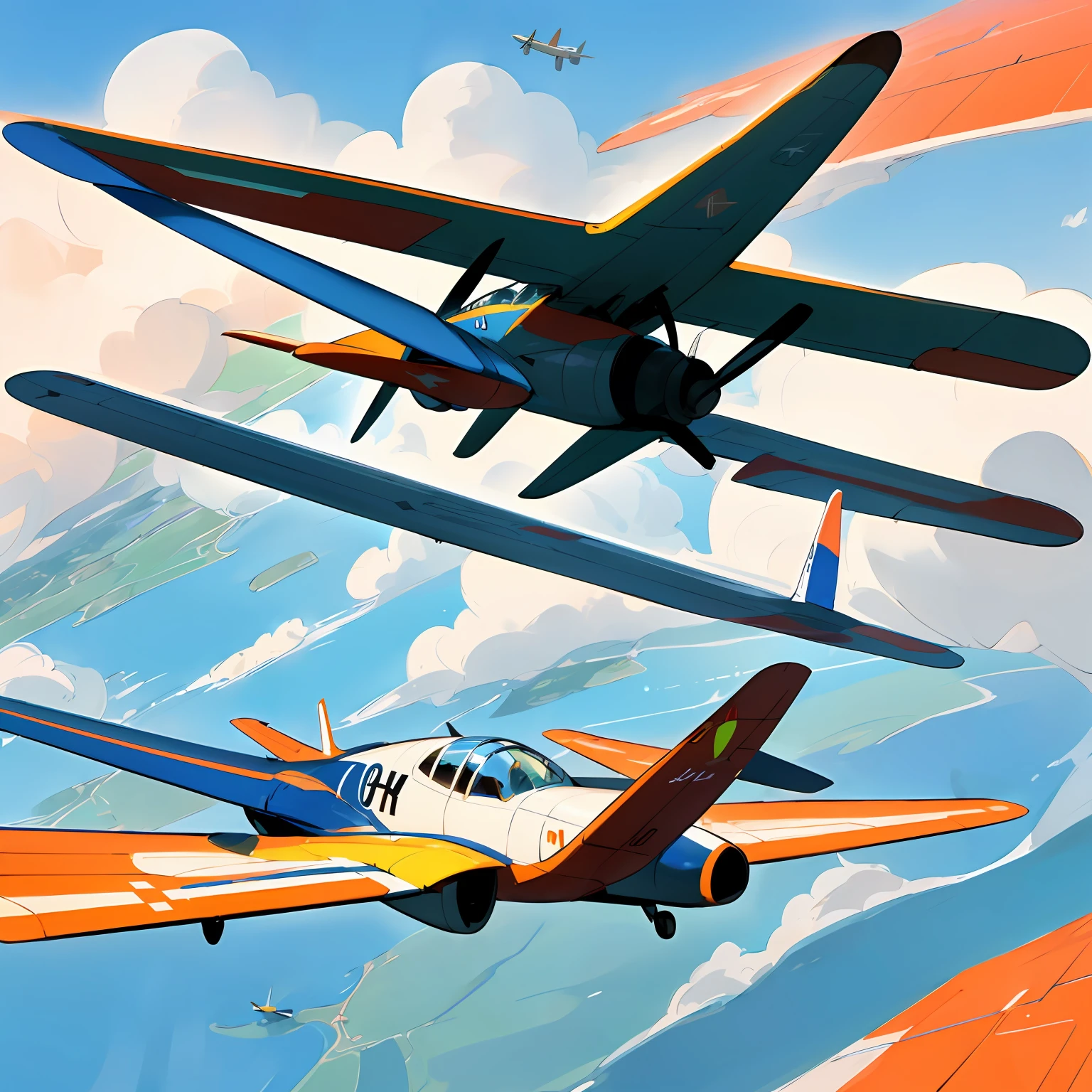Please generate a picture of a lazy sheep flying a plane in the green grassland --auto