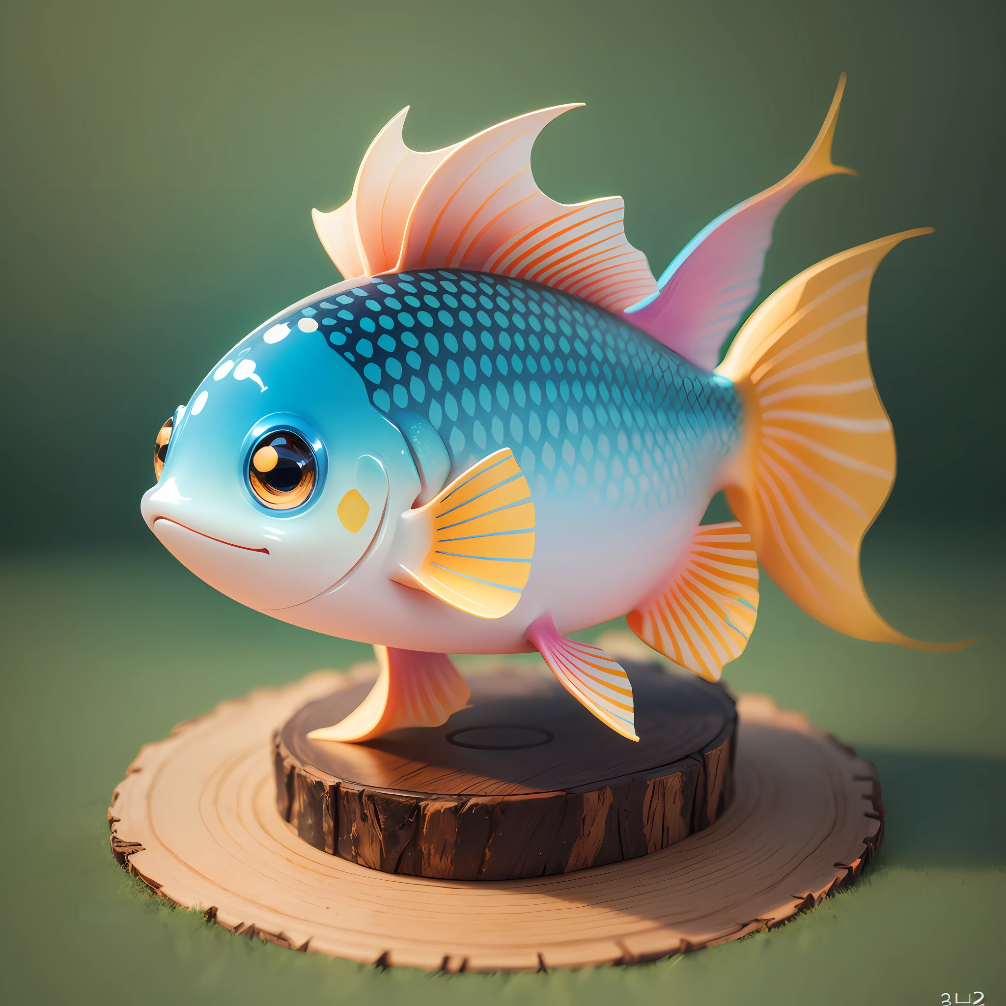 there is a blue fish with yellow fins on a wooden stand, 3 d render stylized, cute 3 d render, stylized 3 d, stylized 3d render, ultra realistic 3d illustration, stylized as a 3d render, 3d render trending on artstation, cute detailed digital art, detailed digital 3d art, 3d render digital art