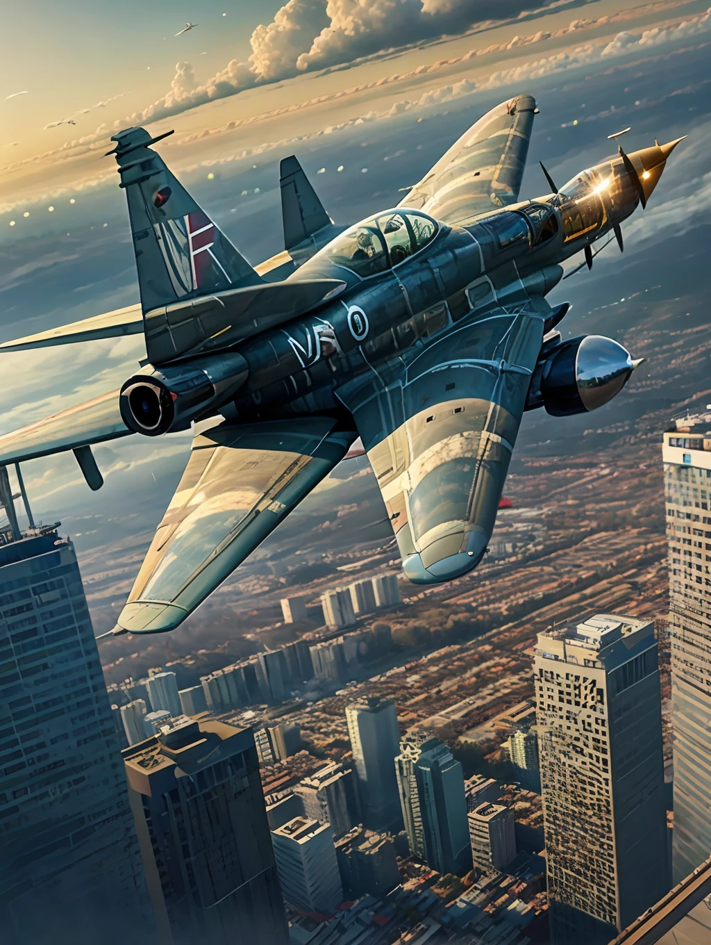 f39 fighter, Saab f-39, voando sobre uma cidade em chamas
