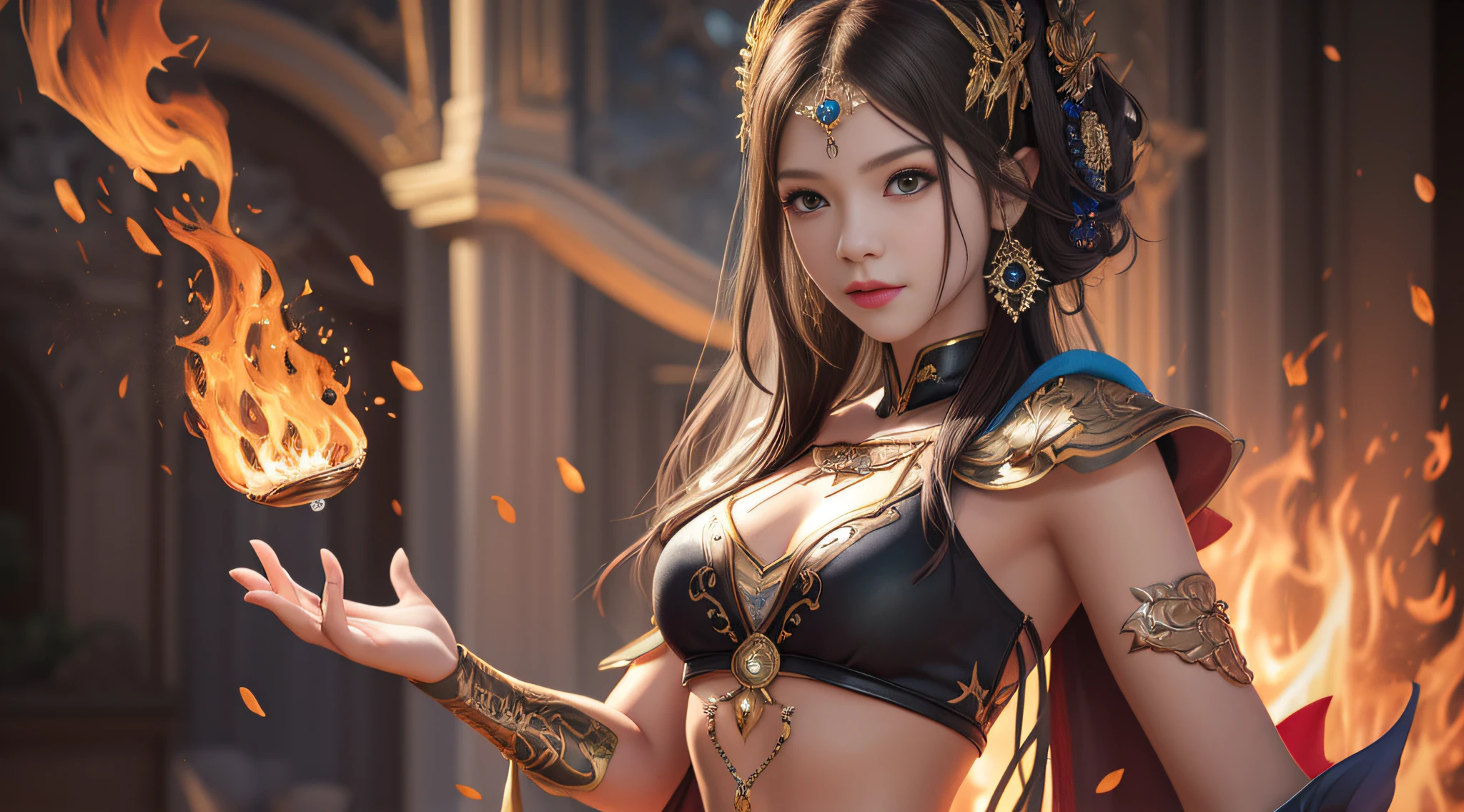 arafed woman in a black outfit with a fire in her hand, 2. 5 d CGI Anime Fantasy Artwork, Fanart Meilleure ArtStation, a beautiful fantasy empress, fantasy art style, Extremely detailed artgerm, ig model | Artgerm, Art fantastique 4k, Epic Fantasy Art Style HD, Artgerm. anime illustration, digital fantasy art )