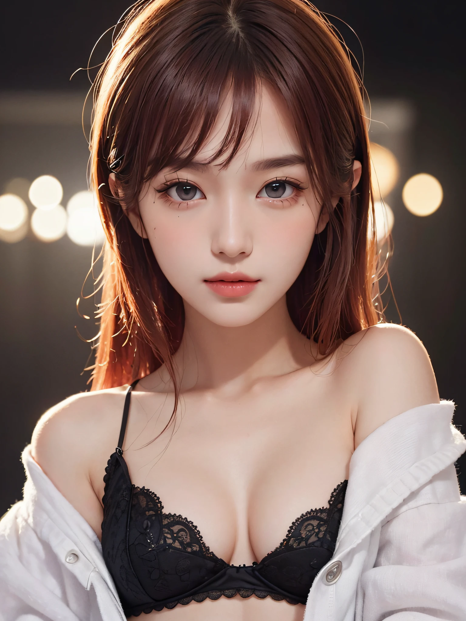 ridiculous, 1 girl, starry eyes, blush, (reality:1.5), (masterpiece, extremely detailed CG Unity 8k wallpaper, best quality, high resolution: 1.2), (ultra_detailed, UHD:1.2), (pixels:1.3), perfect lighting, unique, (beautiful girl:1.2), looking at the audience, unreal engine, side light, perfect face, detailed face, beautiful eyes, pretty face, (bright skin: 1.3), idol, (abs), ulzzang-6500-v1.1, soft smile, upper body, (crimson hair), (simple background), ((dark background)), (depth of field), close-up, selfie