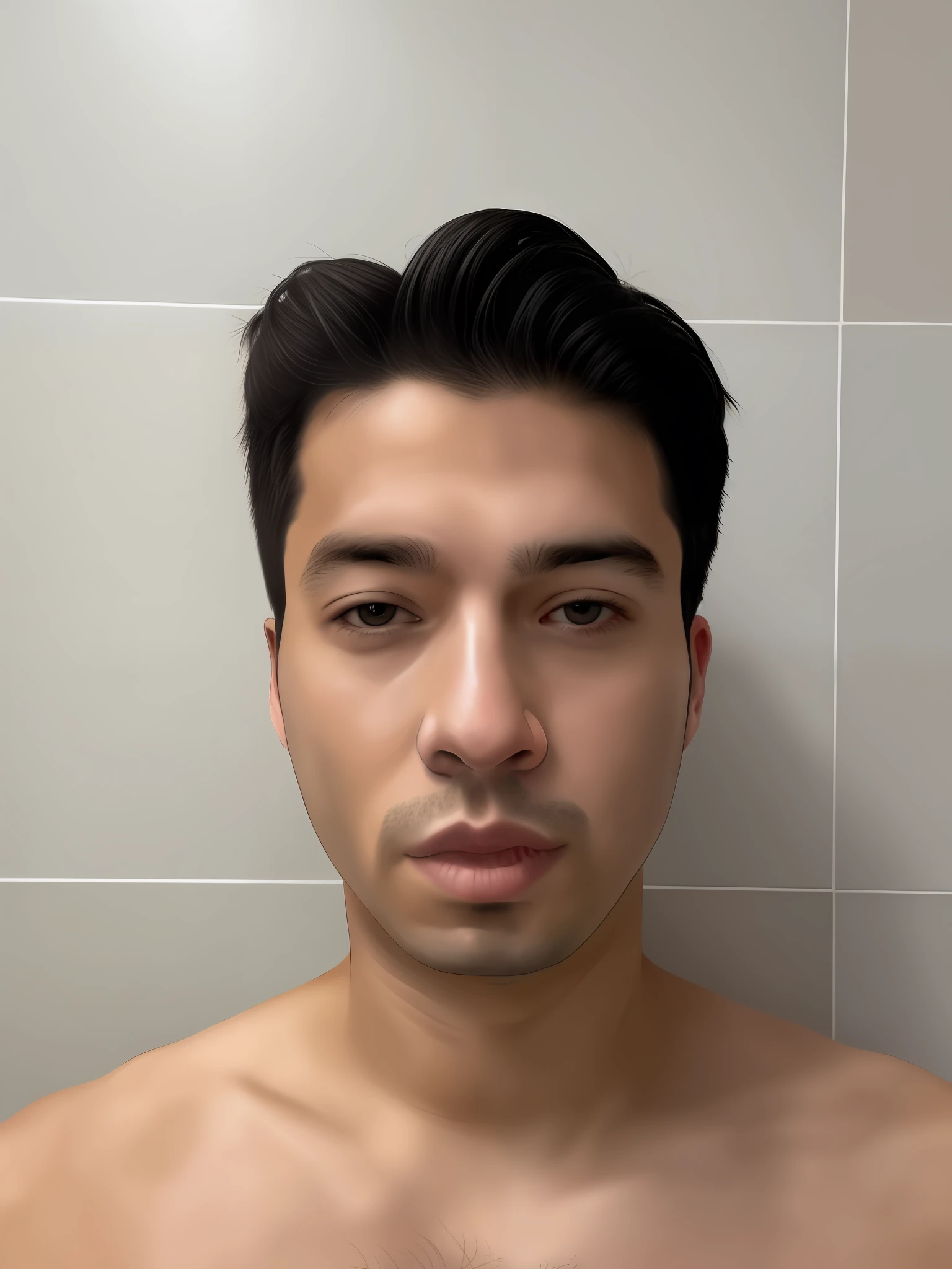 arafed man with no shirt on in a bathroom with a tile wall, 2 7 years old, 2 8 years old, 2 9 years old, 2 3 years old, 3 2 years old, clean shaven wide face, 2 4 years old, 2 2 years old, 21 years old, (38 years old), 38 years old
