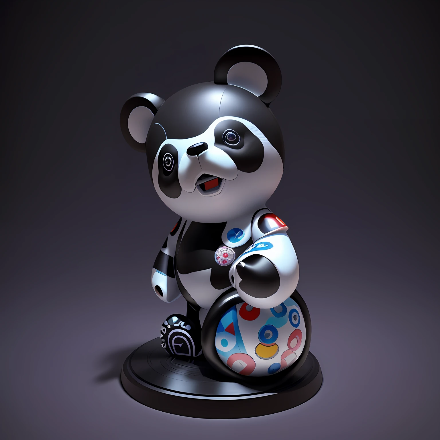 there is a small statue of a bear with a hat on, inspired by Jeff Koons, 3d model of a japanese mascot, art toys collectible figurine, vinyl toy figurine, art toys on a pedestal, a panda in space, inspired by Kagaku Murakami, inspired by Takashi Murakami, bearbrick, rendered in keyshot