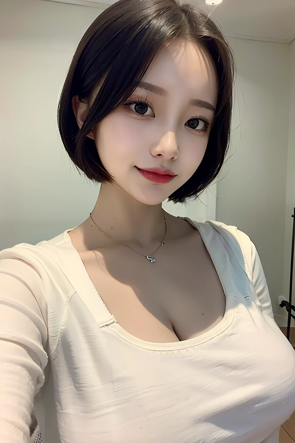 ((Top Quality, 8K, Masterpiece:1.3)), Detailed Woman:1.3, (Medium Shorthair, Big Breasts:1.2), Cardigan:1.1, Ultra Detailed, Detailed, Eyelids