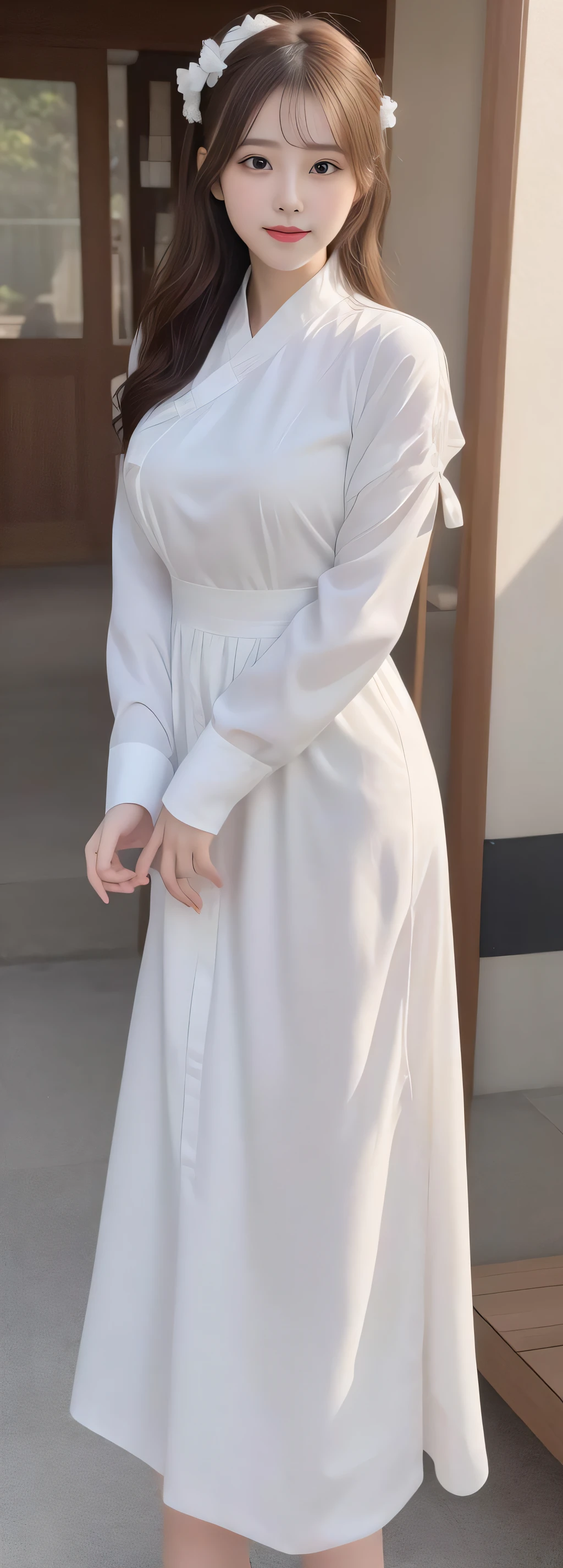 (RAW photo, best quality), (realistic, photo-realistic:1.3), best quality ,masterpiece, an extremely delicate and beautiful, extremely detailed ,CG ,unity ,2k wallpaper, Amazing, finely detail, masterpiece, light smile, best quality, extremely detailed CG unity 8k wallpaper, huge filesize , ultra-detailed, highres, extremely detailed, 1girl, maid, hanfu, hair ornament, looking at looking at viewer, small breasts, pureerosface_v1:0.8