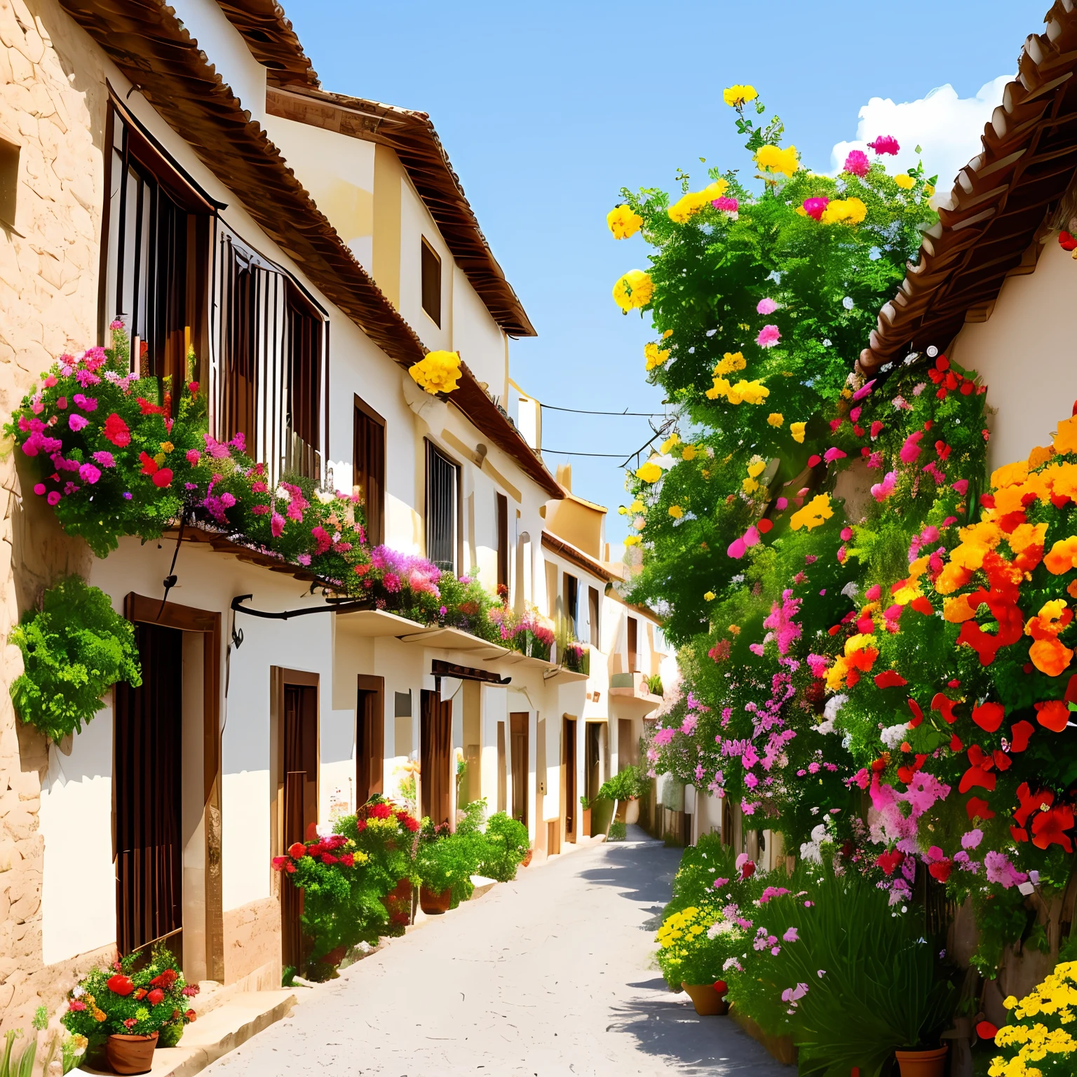 Rural towns in Spain、Flowers are blooming in the windows along the road --auto
