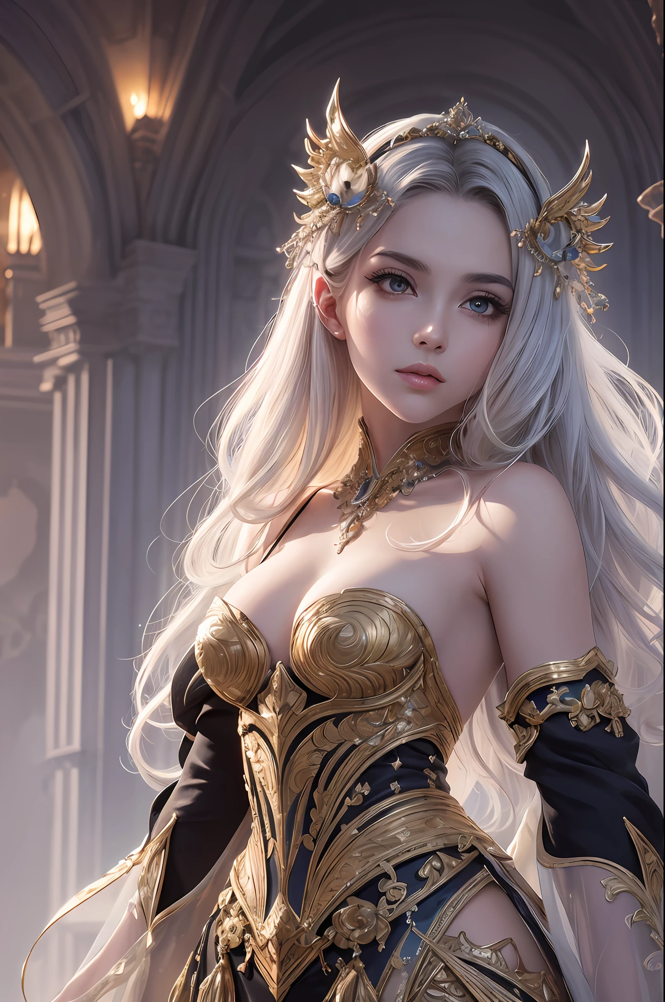 (((masterpiece))), (((best quality))), ((ultra-detailed)), (hyperrealistic), (highly detailed CG illustration), ((an extremely delicate and beautiful)),cinematic light, Create a stunning anime artwork that is currently trending on ArtStation, showcasing exquisite beauty and captivating aesthetics. The art piece should be highly detailed, featuring a compelling character and a visually appealing environment. The character in the artwork is a graceful and enchanting figure, radiating an aura of elegance. Pay close attention to intricate facial features, such as mesmerizing eyes with vibrant colors and delicate shading. The character's clothing should be designed with elaborate patterns, flowing fabrics, and rich textures, reflecting a blend of fantasy and contemporary fashion. Place the character in a captivating environment that enhances the overall appeal of the artwork. It could be a breathtaking natural landscape, a bustling futuristic cityscape, or a mystical realm filled with magical elements. Incorporate vibrant colors, dynamic lighting, and detailed background elements to create a sense of depth and immersion. Consider the latest trends in anime art, such as incorporating unique lighting effects, exploring creative composition techniques, or experimenting with unconventional color palettes. Take inspiration from the top artists on ArtStation and their exceptional execution of various art styles and themes. Camera: Choose an angle that highlights the character's beauty and the immersive environment. Lighting: Utilize atmospheric lighting techniques to create depth and mood. Resolution: Aim for a high-resolution artwork to showcase intricate details and clarity. Art Inspirations: Seek inspiration from the trending artists on ArtStation, exploring different styles, genres, and themes.