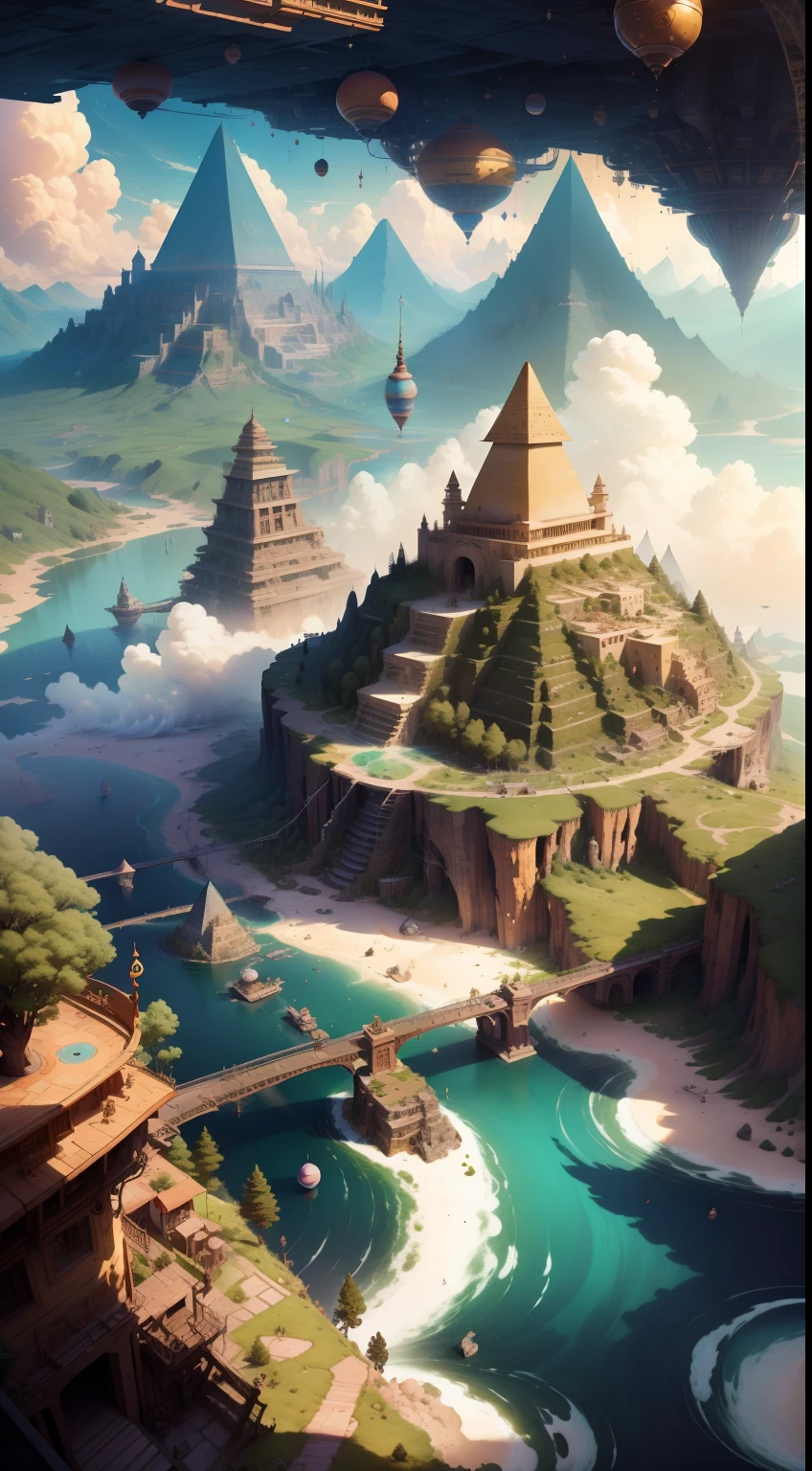 {{{masterpiece}}}, {{{high-quality}}}, {{{8K wallpaper}}}, {{{Aerial view of a mega city reminiscent of ancient egypt at sunset}}}, {{{giant mechanical pyramid}}}, {{{golden energy ball over the pyramid}}, {{{star reactor}}},{{{ancient egypt}}}, {{{pyramids}}}, {{{many pyramids}}}, {{{pyramids in the sky}}}, {{{pyramids in the background}}}, {{{pillars}}}, {{{clear green rivers}}}, {{{tree}}}, {{{water falling}}} ,{{{captivating descent}}}, {{{camera view from above}}}, {{{breathtaking scenery}}}, {{{vivid landscapes}}}, {{{mesmerizing views}}}, {{{captivating beauty}}}, {{{enchanting panorama}}}, {{{startling colors }}}, {{{transcendent experience}}}, {{{unreal journey}}}, {{{surreal surroundings}}}, {{{captivating landscapes}}}, {{{mind-blowing views}}} , {{{stunning imagery}}}, {{{dreamlike perspective}}}, {{{captivating enchantment}}}, {{{spectacular freefall}}}, Fantasy art Style, Best Quality, Ultra Detailed, landscape, {{{oasis}}}, {{{paradise city}}}, {{{lush jungle}}}, {{golden hour}}} , breathtaking, (best quality), (high resolution), (sharp focus), (ultra detailed) , (extremely detailed), (extremely high quality artwork), 8k_wallpaper, (extremely detailed CG 8k),(very fine 8K CG), ((hyper super ultra detailed perfect piece)), flawless, (((masterpiece))), illustration, (dynamic lighting), dynamic light, sunshine, sun rays, god rays, cinematic light, (cinematic shadow), (textile shading) , (cinematic shadow), vivid colors,,StackedCityAI,