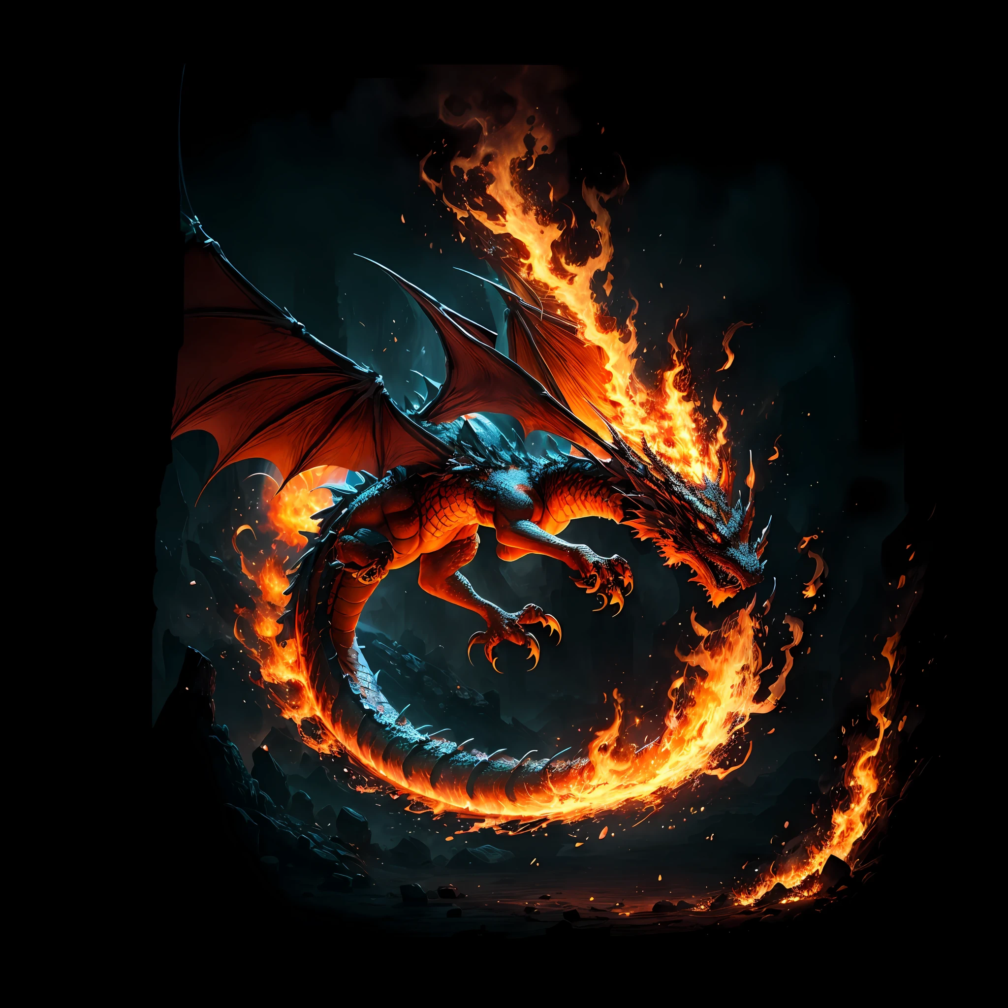 melhor qualidade, Ultra high resolution, (fotorrealista: 1.4), 8k resolution, dragon in orange color with eyes catching realistic fire --auto
