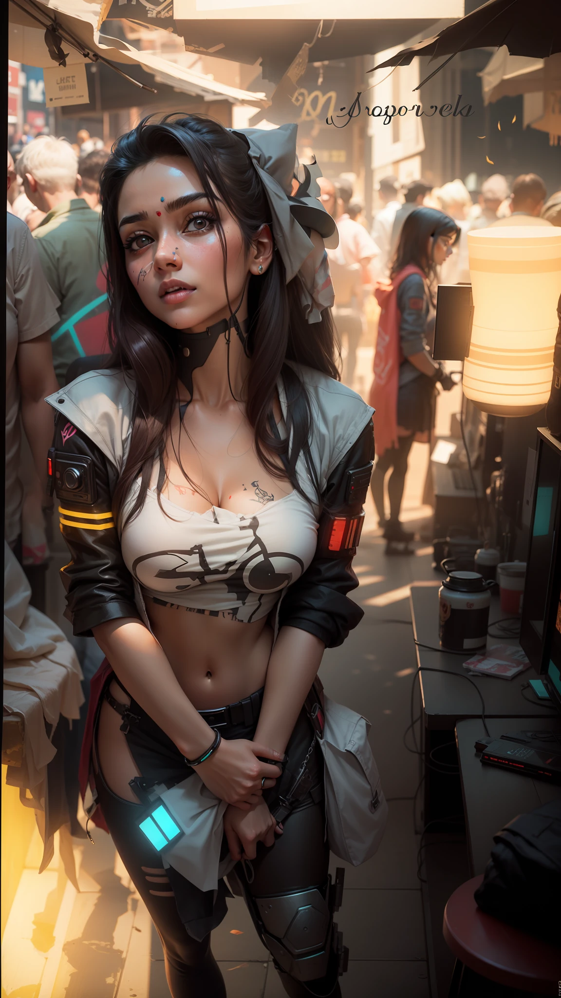 Cute girl cyberpunk realistic face Indian girl ultra realistic face big chest