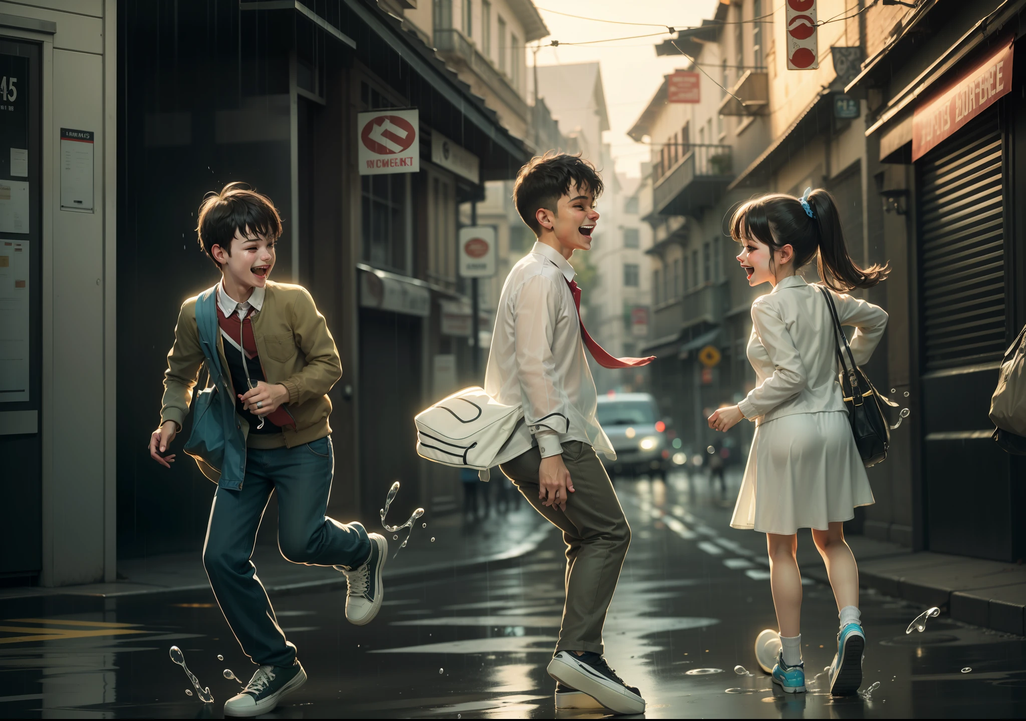 Rainy days, streets, splashes, teenagers, laughter --auto