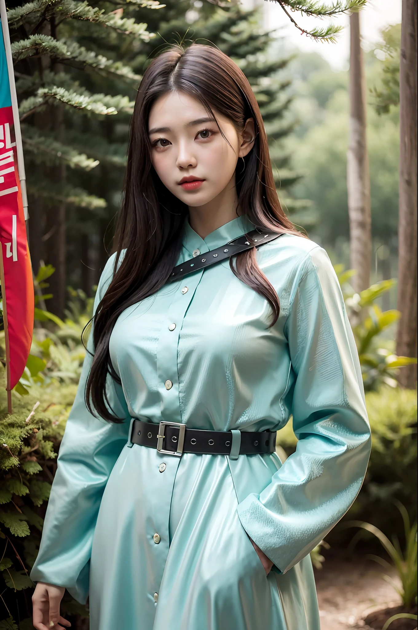 (best quality:1.4), intricate detailed, 20 years old korean girl, cyborg, detailed forest