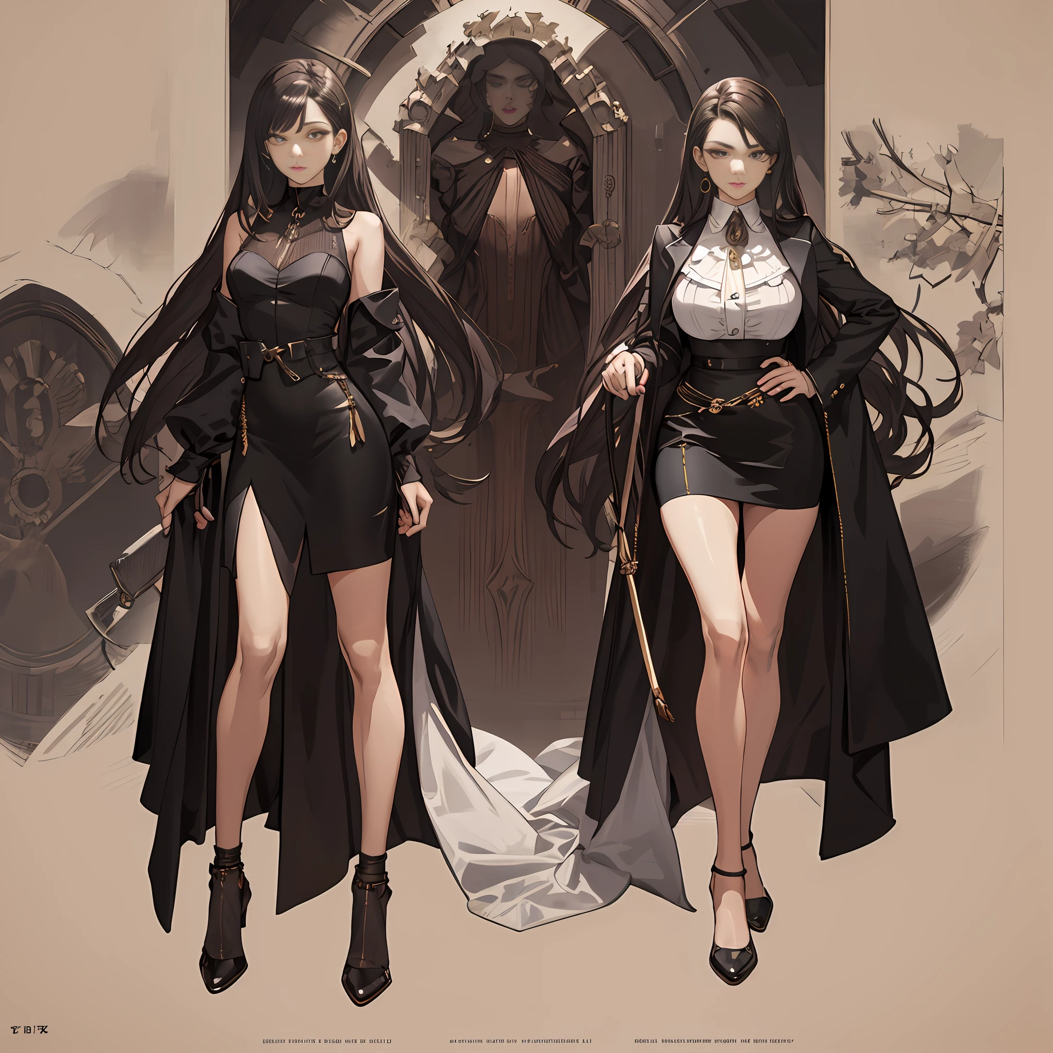 (master-piece),A luxurious fashion show (best qualiy),Sexy female boss,Detailed facial details,sexy outfit (detailded),Luxury scene, (high resolutions), NPZW, (charachter), all-body, cwoman, Bedoup, Wear a collared shirt, Pencil skirt, slong hair, full body detailing