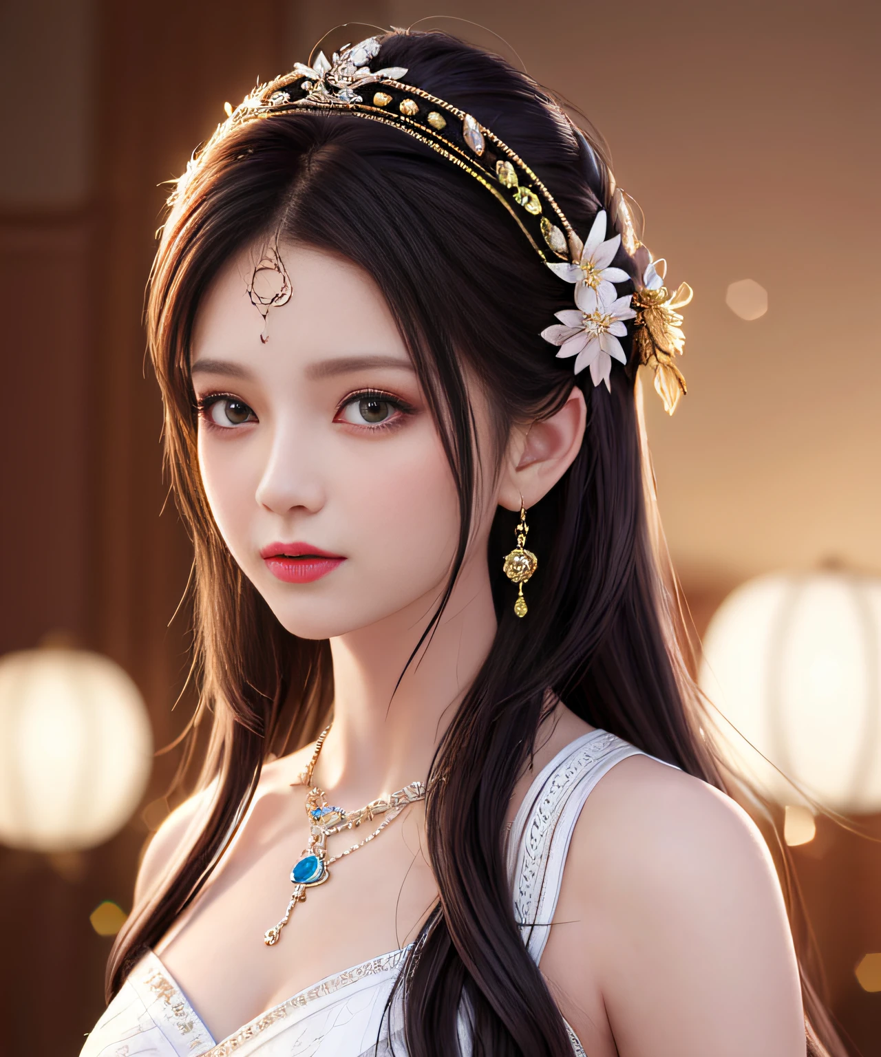 best qualiy,master-piece,high resolutions,1girl,Purple porcelain dress,hairornament,gargantilha,jewelries,beautifull face,Physically,Tindal Effect,lifelike,dark studio,edgelighting,Two-tone illumination,(High Detail Skins:1.2),8k uhd, dslr, softlighting, high qualit, Volumetric light, Candid camera, photot, high resolutions, 4k, 8k, Background bokeh,