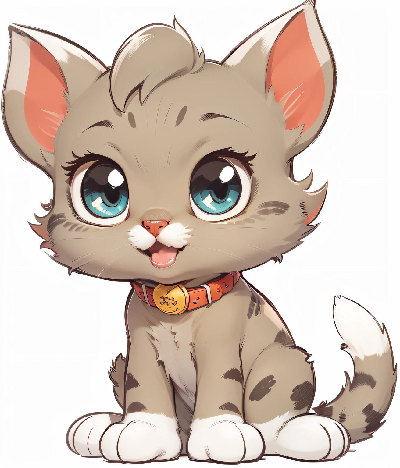 gatinho alegre , fofinho filhotinho , estilo cartoon, desenho animado, olhos e boca bem defindos, --auto