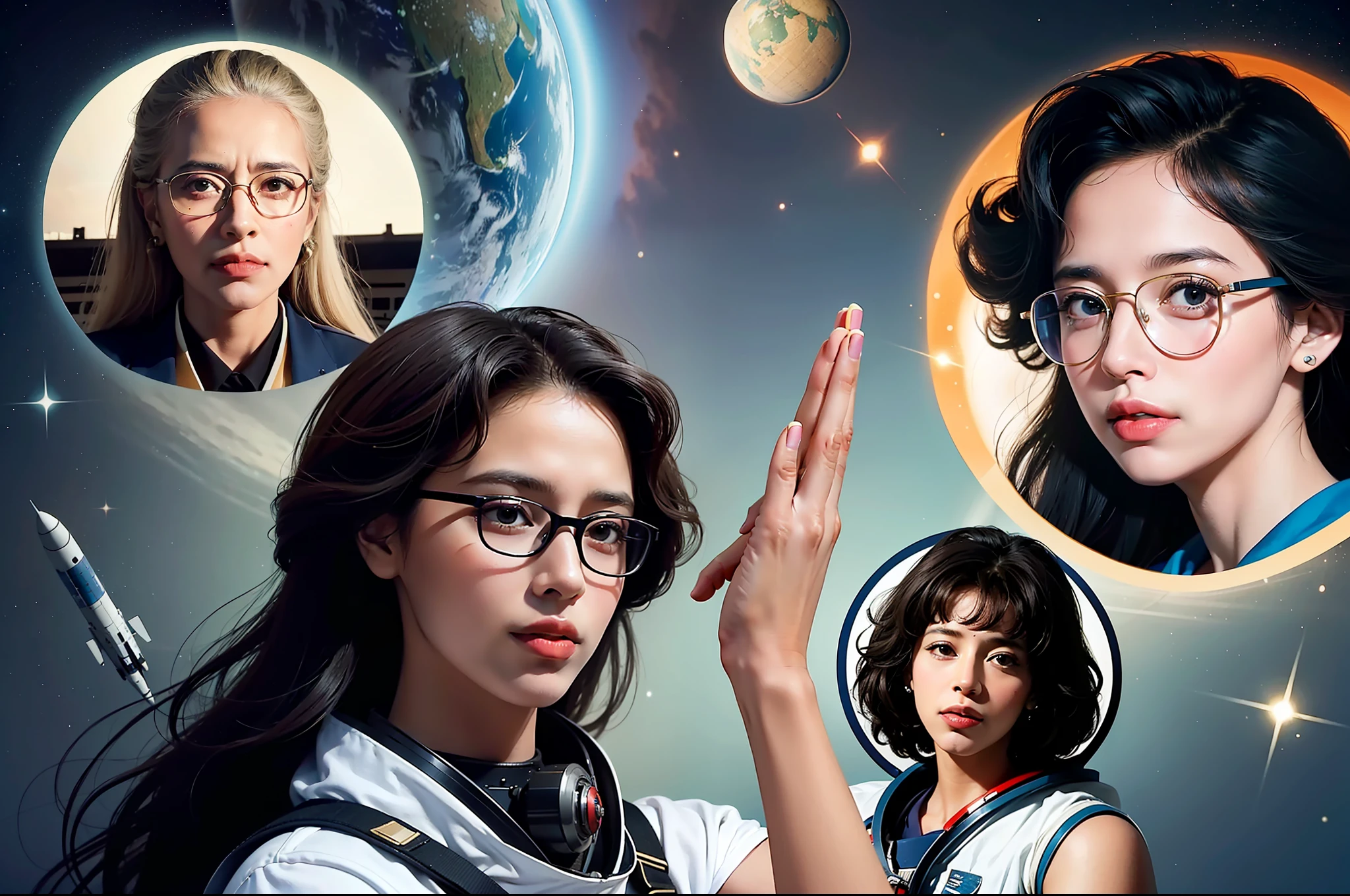 A collage of images representing the different ways that Katherine Johnson's work has impacted our lives, such as the space program, the Civil Rights Movement, and the advancement of women in STEM.