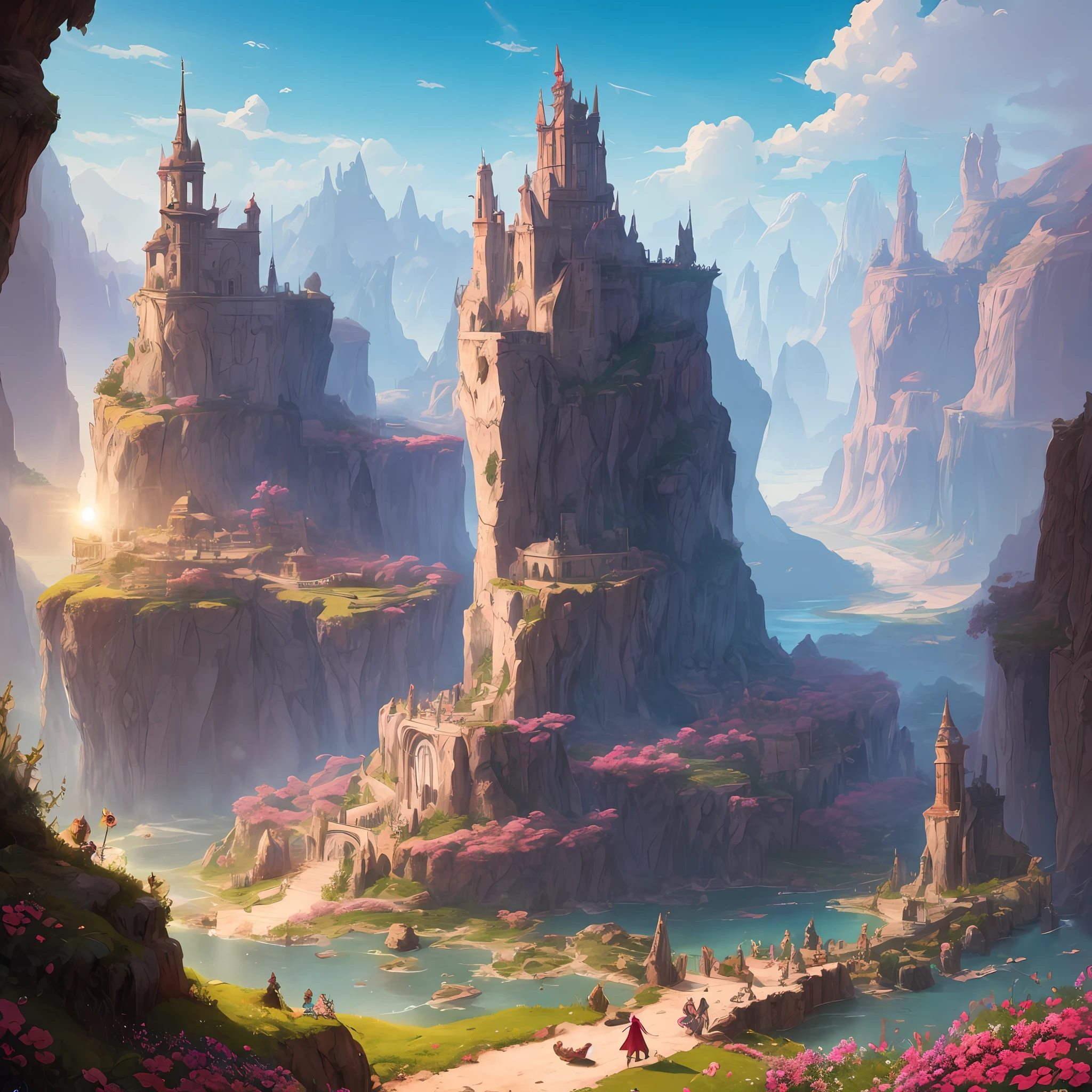 Paisaje de cuento de hadas donde todo es de color rosa. Pintura digital, artstation, arte conceptual, enfoque suave, clear, illustartion, Artstation, --auto