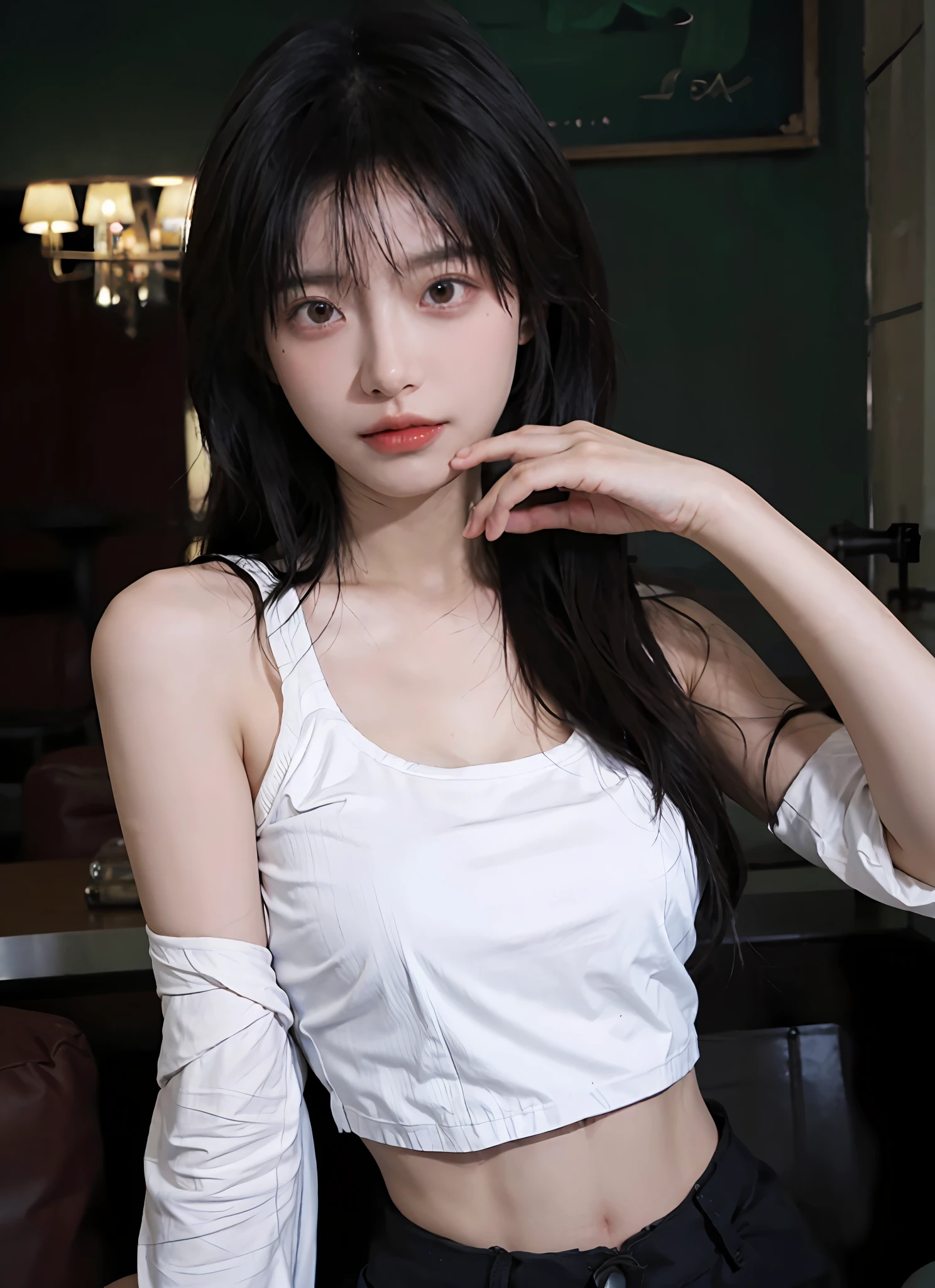best qulity,master-piece,ultra-highresolution,(lifelike:1.4),1girls,erogenous,(crop tops:1.2),(large breasted:1.3),(slong hair:1.1)