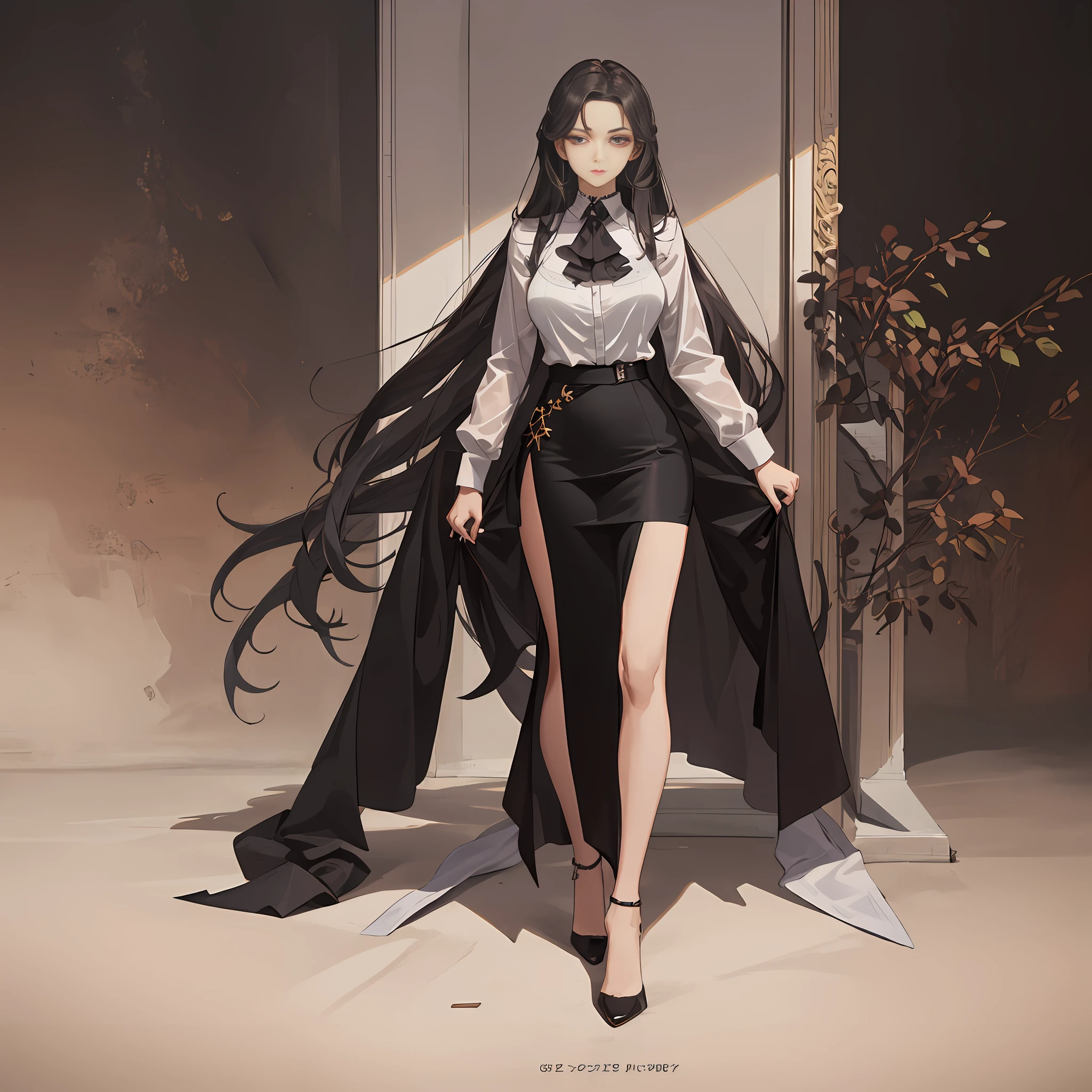 （master-piece），A luxurious fashion show （best qualiy），Sexy female boss，Detailed facial details，sexy outfit （detailded），Luxury scene， （high resolutions）， NPZW， （charachter）， all-body， cwoman， Bedoup， Wear a collared shirt， Pencil skirt，  slong hair， full body detailing