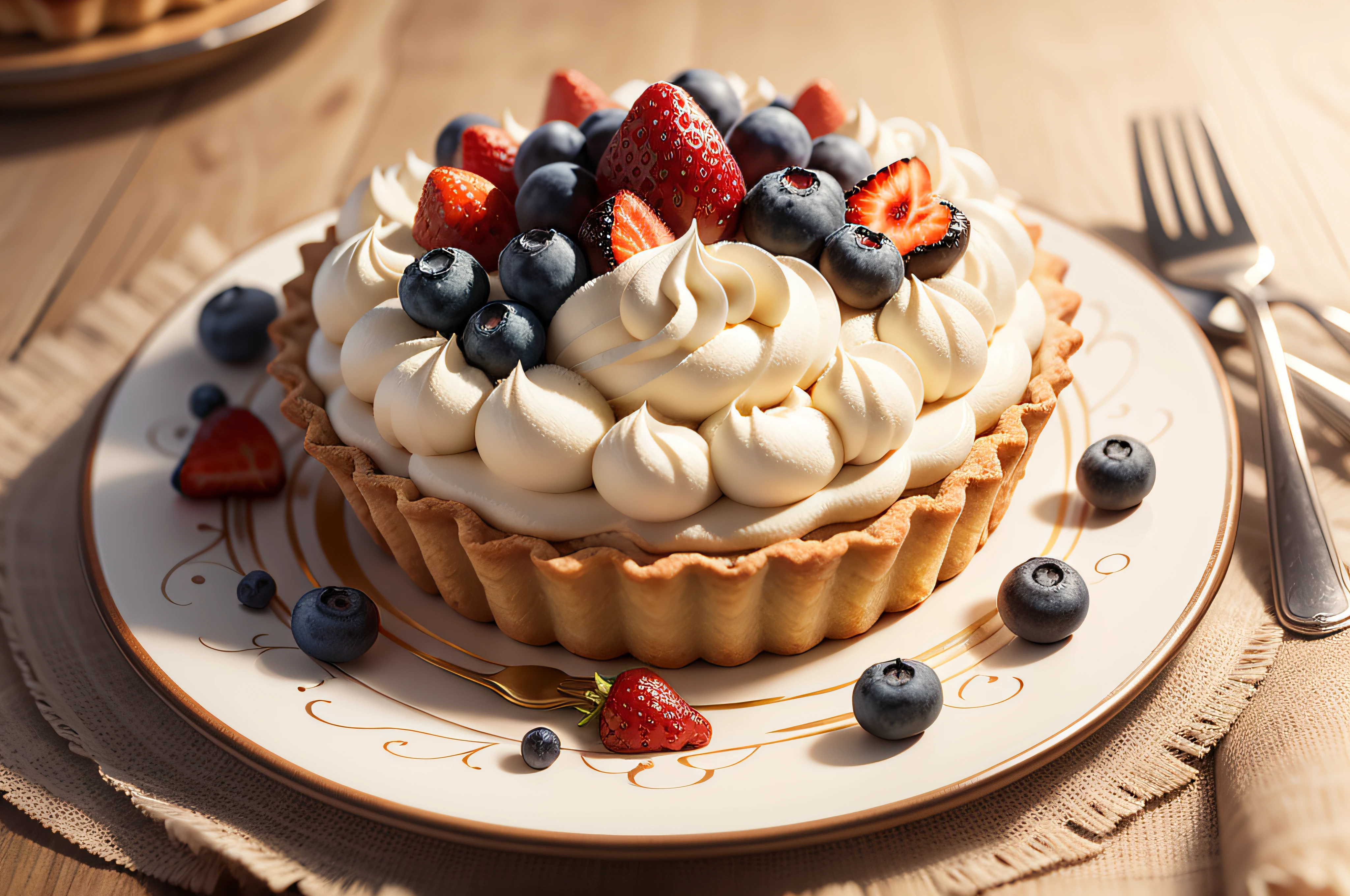 kek, Fresh cream Tartle with plenty of fruit Fruit tart yummy ornate cut 1 cut blueberry