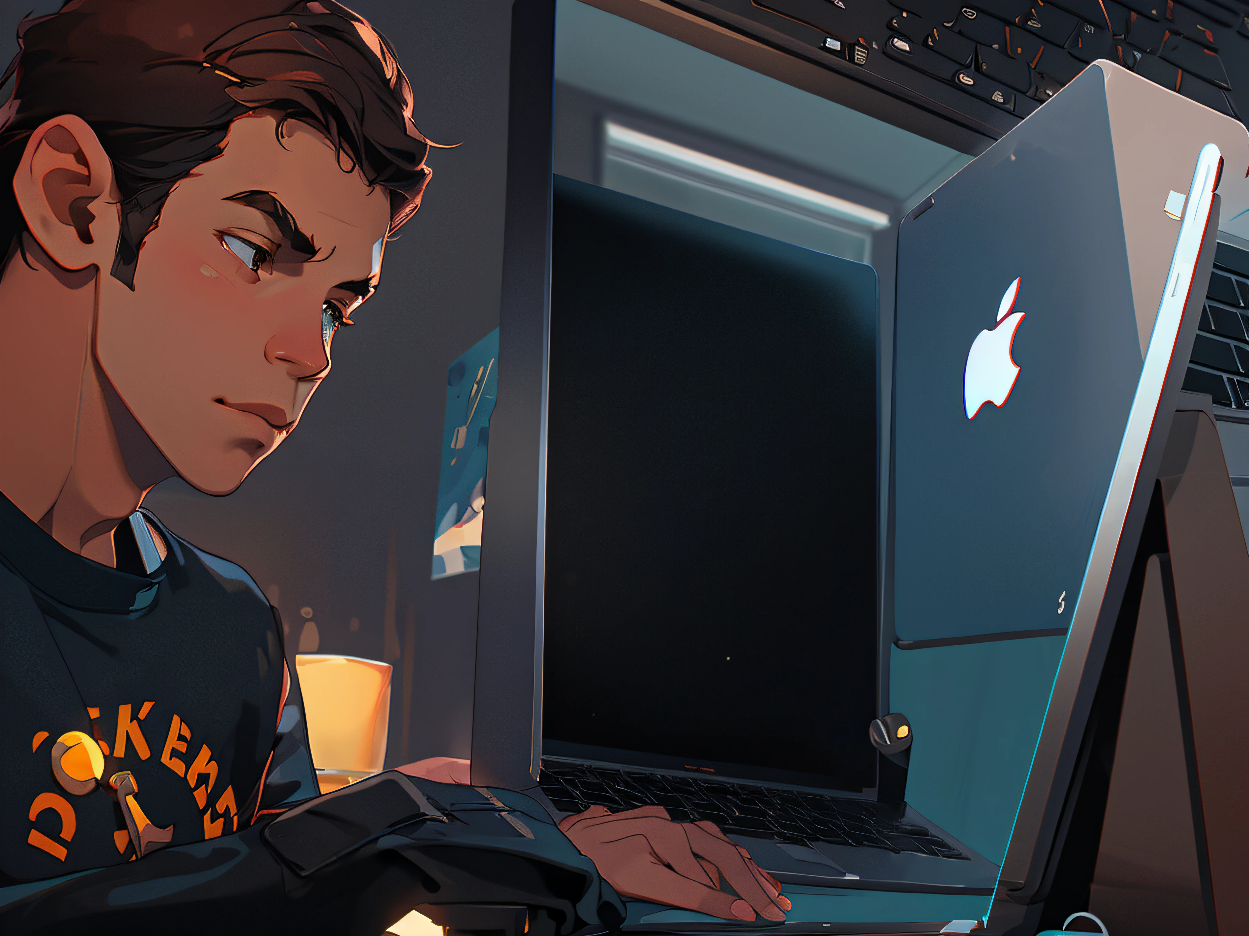 there is a man that is typing on a laptop computer, working on a laptop at a desk, frente a un ordenador, sentado frente a una computadora, Uso de una MacBook, sentado frente a la computadora, typing on laptop, laborable, with a laptop on his lap, tratando de estudiar, Trabajando duro, coding time, sentado en un escritorio de computadora