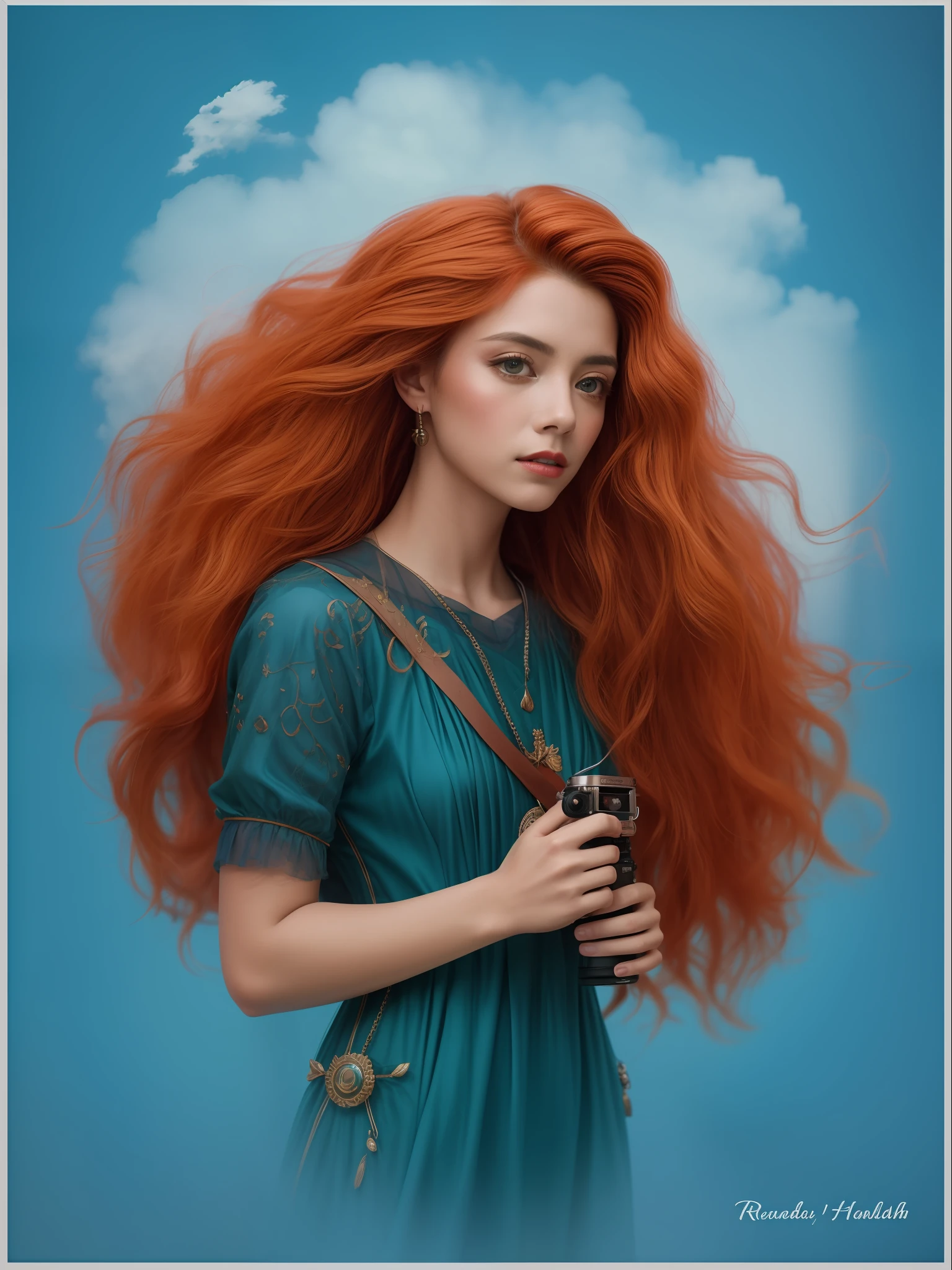 meridah , portrait of princess merida, Shallan Davar, extremamente realista, Cores abstratas, textura, filmic grain, poros da pele, dusty atmospheric haze, vinheta, intrincado hasselblad dslr 8K RAW foto de retrato