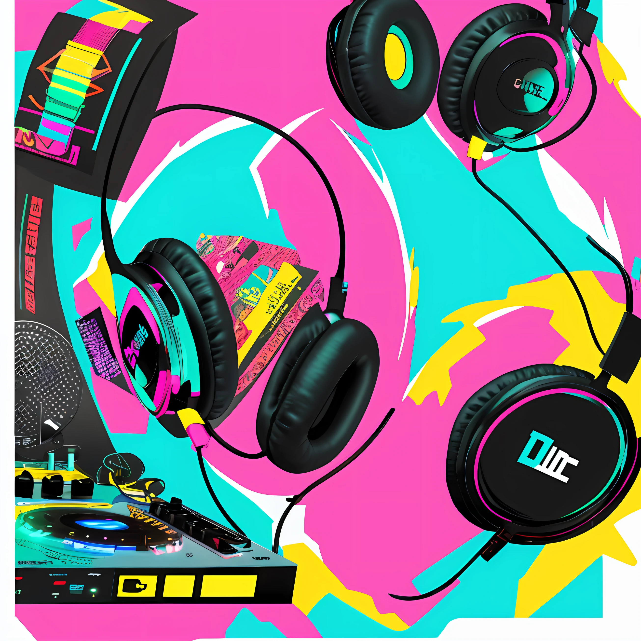 illutstration Chill DJ headphones woman with hoodies scratch Pink tone colorfully --auto