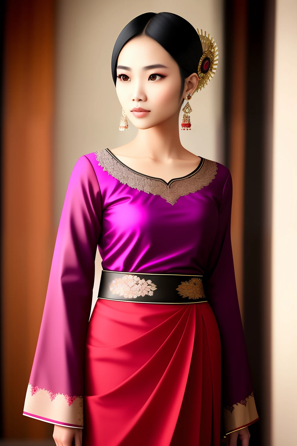 super realistic beautiful Javanese woman 21 years old. in kebaya with minimal clothing
