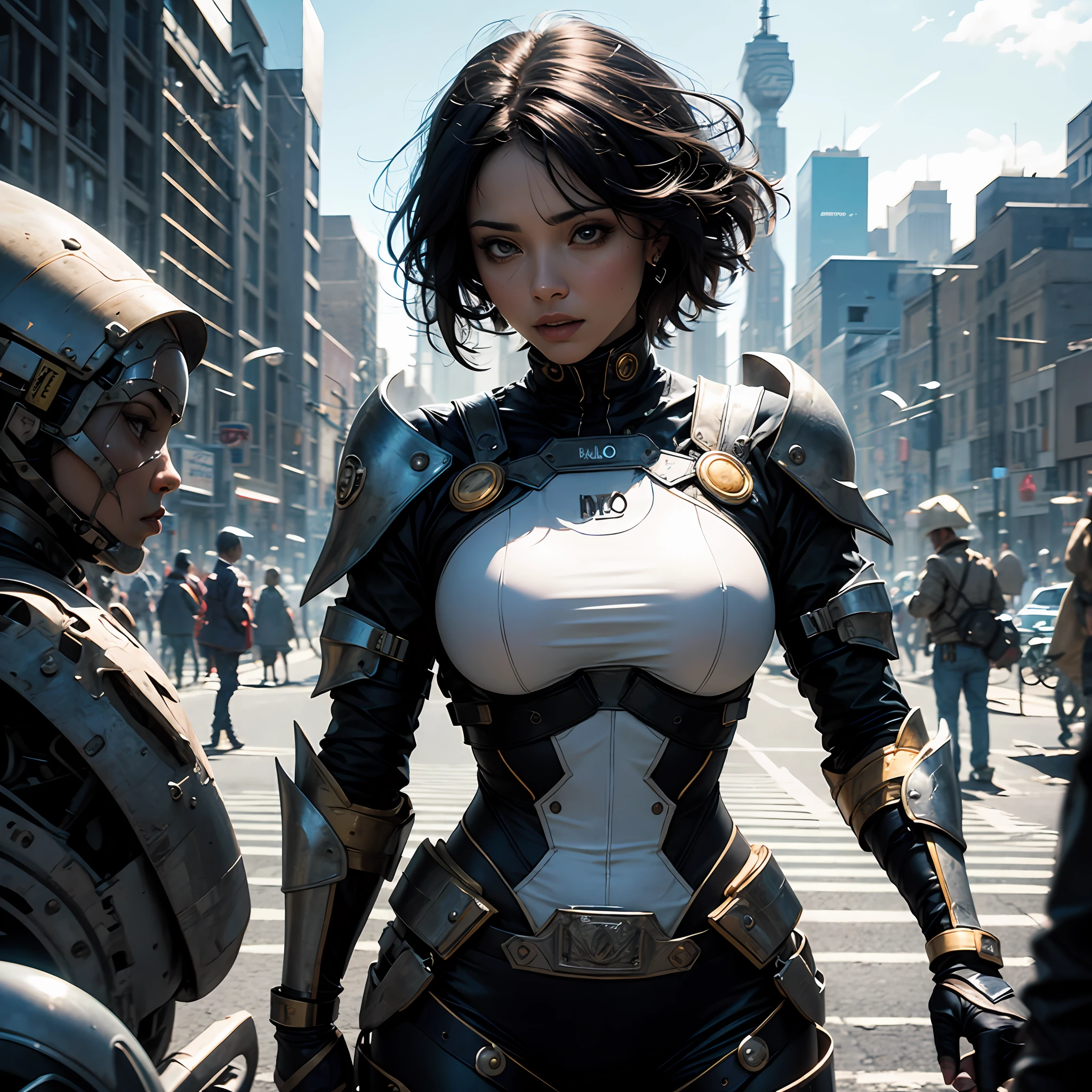black hair, Surrealism, 8k, super detail, mulher negra, cabelo liso, hero outfit, roupa de ferro, bunda grande, seios grandes, em nova York --auto