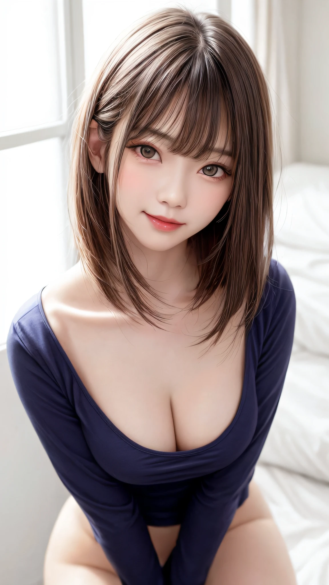 Pee (incontinence: 1.47), fashion trendy beautiful and attractive woman, gentle and attractive Chinese beautiful woman, Korean (kpop idol), delicate and sexy collarbone, attractive oval face, double eyelids, smart [peach] flower eyes, pink lips, small nose, bare shoulders, focus on face, [[face close-up], ultra high definition, super detail, White off-shoulder lace shirt, (((white lace panties), fresh and impressive, natural (large: 1.25), (kneel on the ground), (legs wide open), (legs spread), (from a low angle), (upright 1.5), (shiny skin: 1.4), (low angle)), perfect figure, areola, cleavage, armpit wrinkles, (floor urine)), (NSFW: 1.05), ( Showpiece, top quality, high precision)), one girl, (big, photorealistic: 1.4), (slightly above the camera, looking up at the camera, looking up, looking up at the camera, staring at the camera))), solo, solo, white background, snow-white background, mouth closed, happy smile, pretty black hair, short hair, big eyes, pronounced double eyelids, eyelashes, ears out, long neck, long neck, Absolute area, ((close-up of face, short hair with bangs)), 19 years old, attractive proportions, shiny skin, clean collarbone, golden ratio face, perfect face, teardrop mole, chest mole, bangs, clean bangs, beautiful bangs, lip gloss, thin lips, white skin, undressed, big breasts, small face, staring at the camera a little upwards, ((smiling a little at the camera, really nothing pure white background, very big, big big, big breasts)), ((((uniform, shirt))))