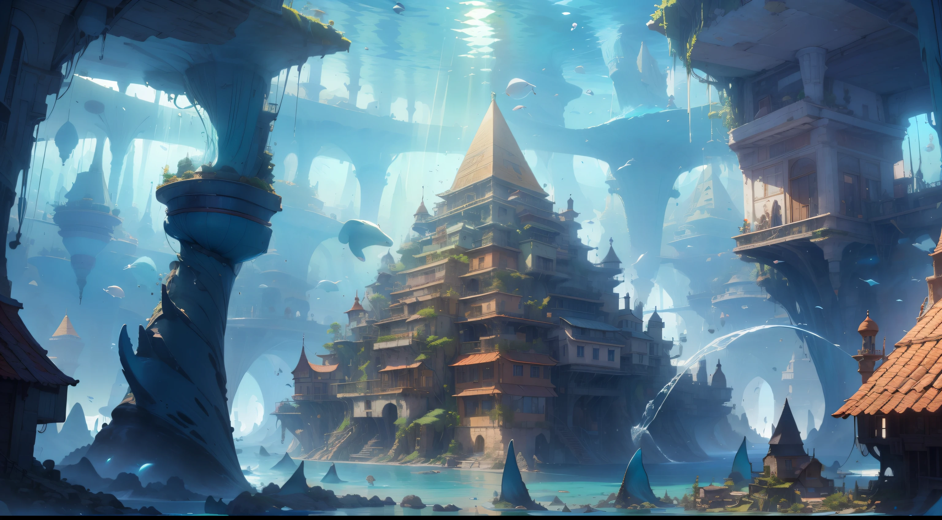 {{{masterpiece}}}, {{{high-quality}}}, {{{8K wallpaper}}}, {{{underwater city reminiscent of ancient Egypt}}}, {{{underwater city}}}, {{{giant underwater pyramid}}}, {{{sea}}}, {{{ocean}}}, {{{ancient egypt}}}, {{{pyramids}}}, {{{many pyramids}}}, {{{whales}}}, {{{pods of whales}}}, {{{pyramids in the background}}},  {{{pillars}}}, {{{captivating descent}}}, {{{underwater}}},  {{{air bubbles, water particles, bubbles, bubbles in water}}}, {{{sunlight, light coming through water, sun rays through water}}}, {{{shimmering water}}} , {{{fluctuation of water}}}, {{{tentacles, detailed tentacles, many tentacles, detail tentacles}}}, {{{coral reef, beautiful coral reef background}}}, {{{breathtaking scenery}}}, {{{vivid landscapes}}}, {{{mesmerizing views}}}, {{{captivating beauty}}}, {{{enchanting panorama}}}, {{{startling colors }}}, {{{transcendent experience}}}, {{{unreal journey}}}, {{{surreal surroundings}}}, {{{captivating landscapes}}}, {{{mind-blowing views}}} , {{{stunning imagery}}}, {{{dreamlike perspective}}}, {{{captivating enchantment}}}, {{{spectacular freefall}}}, Fantasy art Style, Best Quality, Ultra Detailed, landscape, breathtaking, (best quality), (high resolution), (sharp focus), (ultra detailed) , (extremely detailed), (extremely high quality artwork), 8k_wallpaper, (extremely detailed CG 8k),(very fine 8K CG), ((hyper super ultra detailed perfect piece)), flawless, (((masterpiece))), illustration, (dynamic lighting), dynamic light, sunshine, sun rays, god rays, cinematic light, (cinematic shadow), (textile shading) , (cinematic shadow), vivid colors,,StackedCityAI,