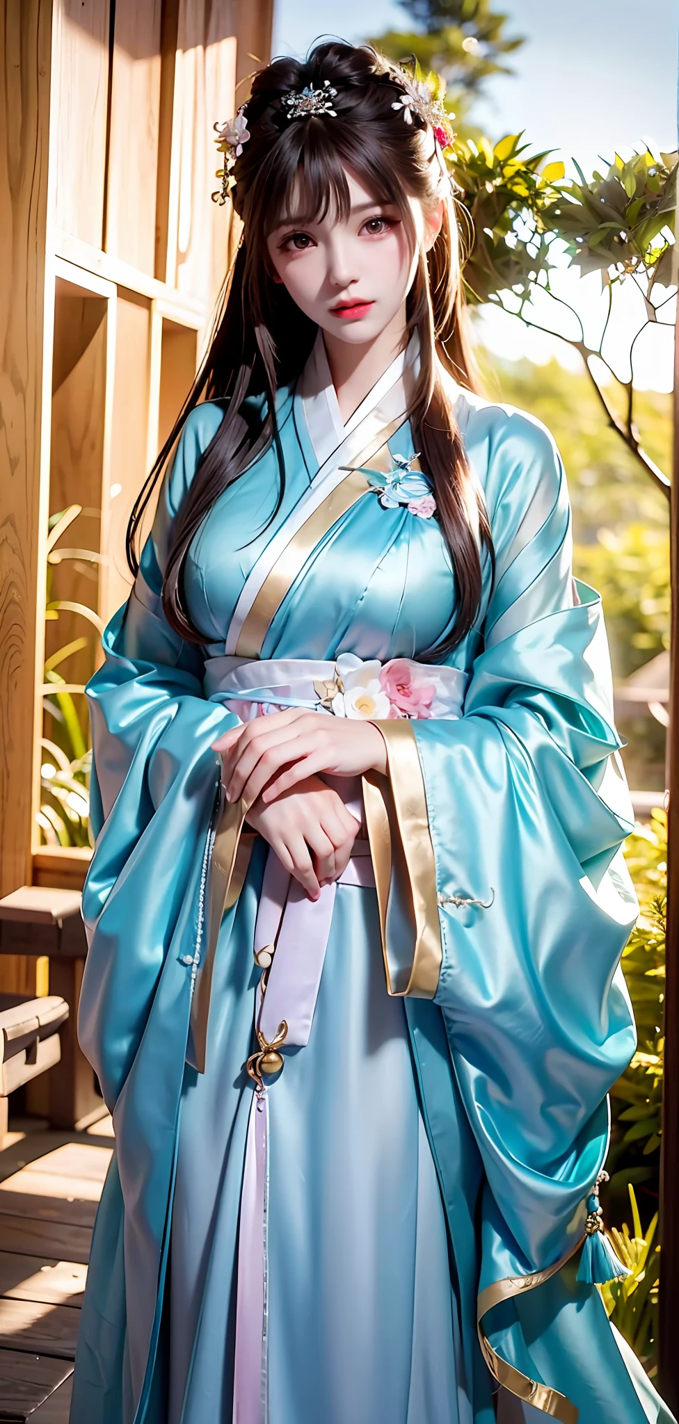 [:( High Detail Face:1.2):0.1], (8k, RAW photo, best quality, mastery:1.2), (realistic, photo-realistic:1.37), (((back))),((upper body)), best quality, HDR, cinematic lighting, natural lighting, best quality, masterpiece, high resolution, 1girl, supple, hair accessory, necklace, jewelry, beautiful face, body, Tyndall effect, realism,, edge lighting, duotone lighting, 8k uhd, DSLR, soft light, high quality, volumetric lighting, photo, high resolution, 4k, 8k, bokeh, ((Hanfu)),