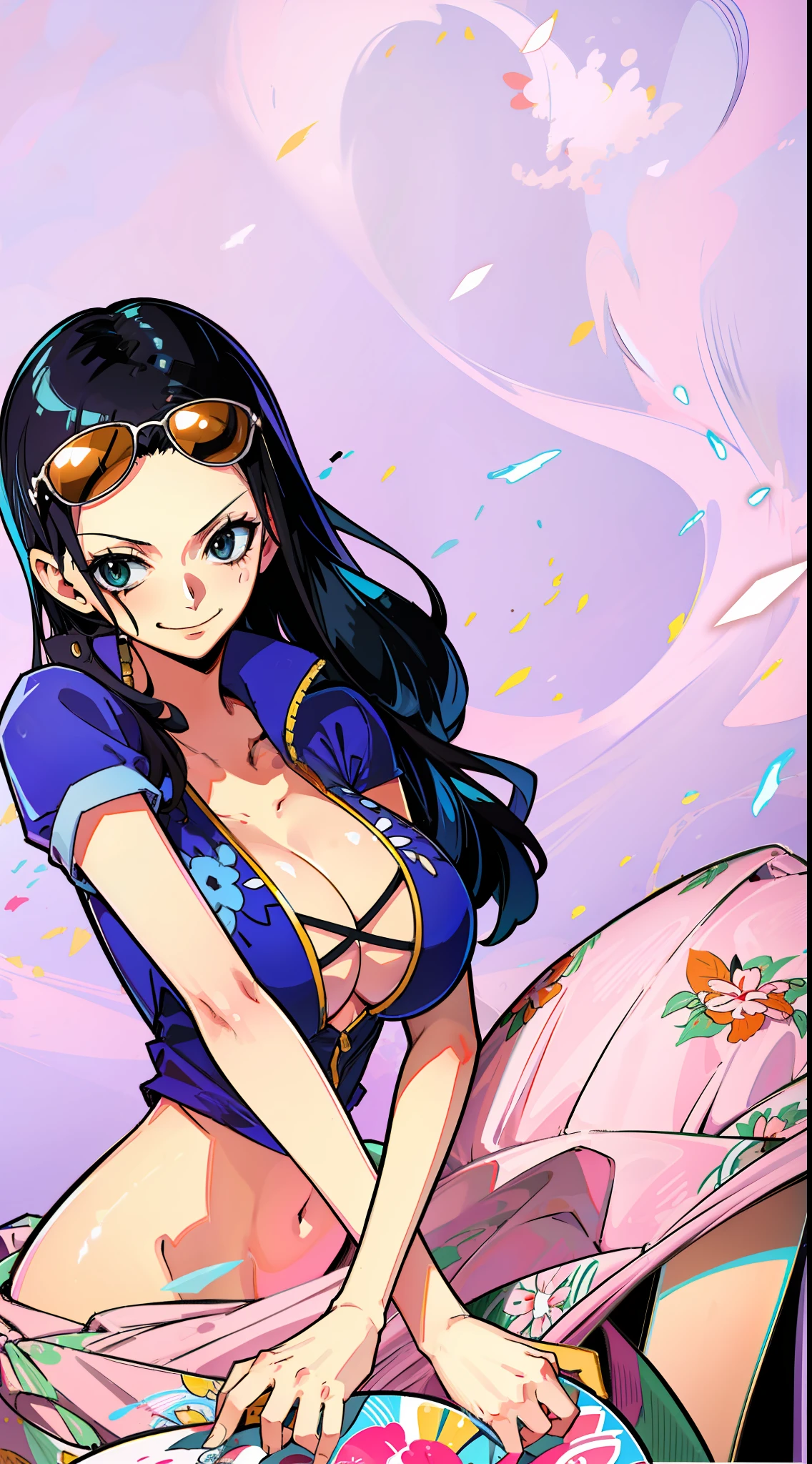 Nico Robin ((one piece)), (((obra prima))), (((melhor qualidade))), bonita, praia, olhando pro lado