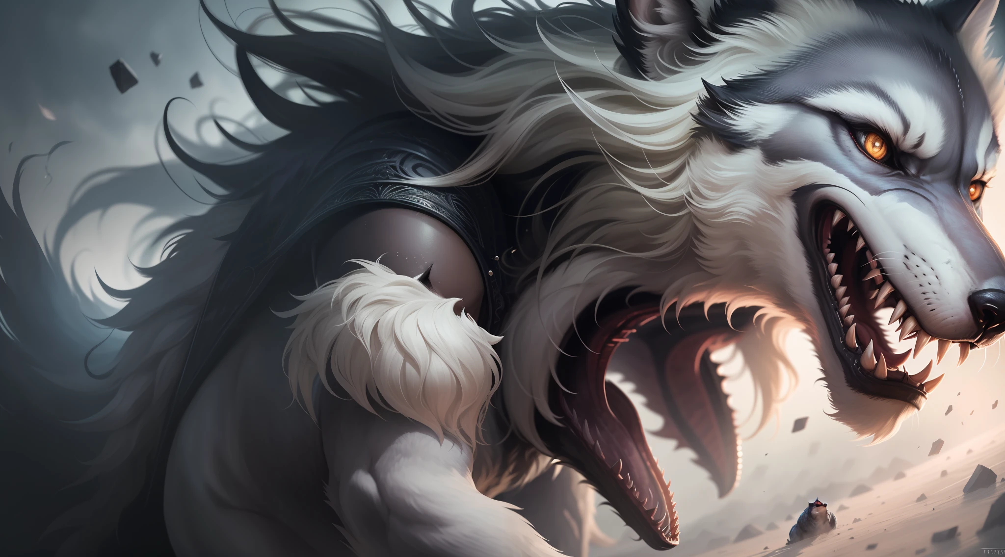 A mesmerizing depiction of a young woman gracefully transitioning into a ferocious werewolf, showcasing intricate details, exquisite lighting, and evocative emotions.