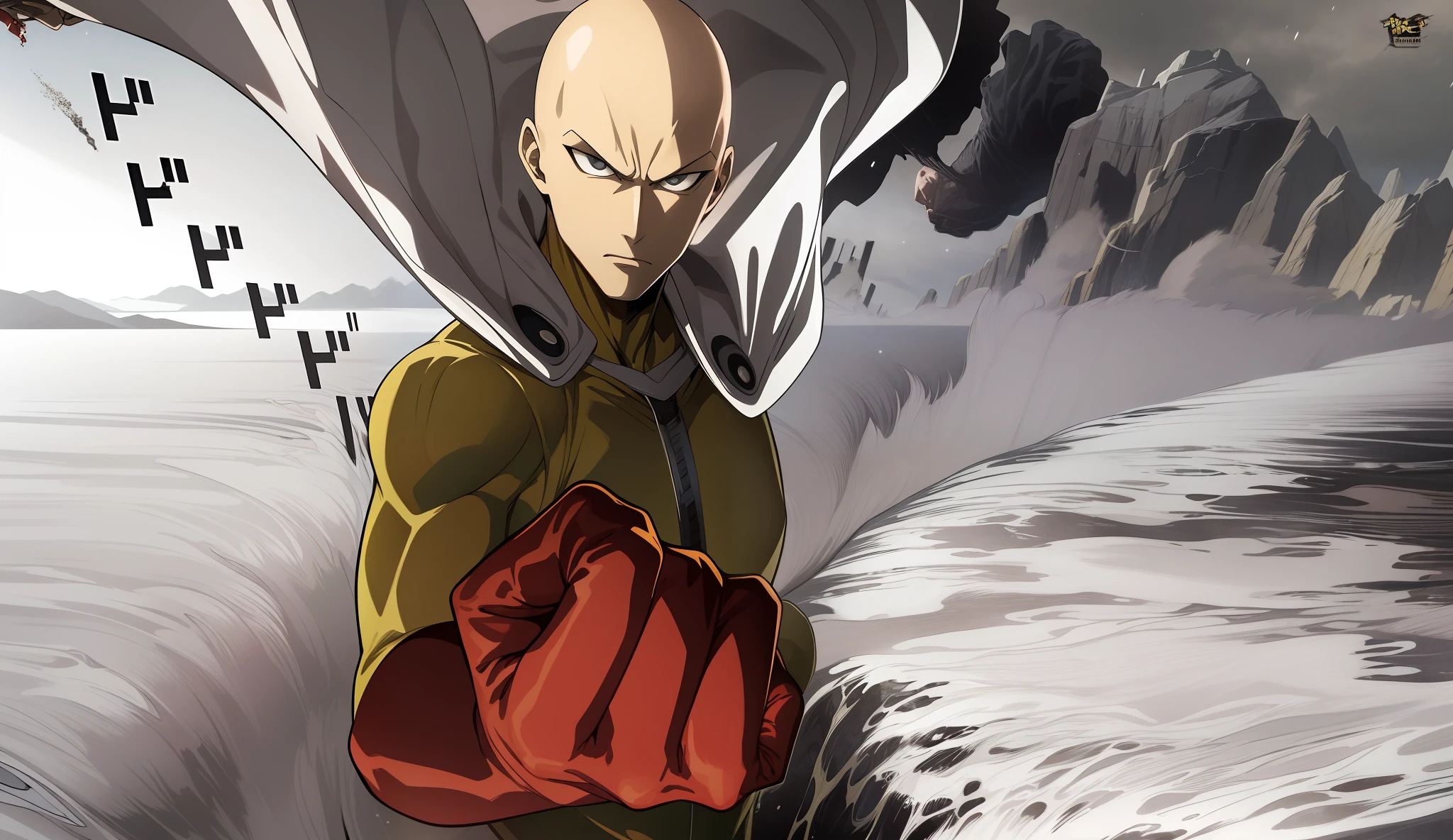 anime character with red glove, one punch man, one punch man manga, saitama one punch man, saitama, main image of anime like saitama, handsome saitama, portrait of saitama, official art, masterpiece anime, bald head and menacing look, an epic anime about an energetic man, hq artwork