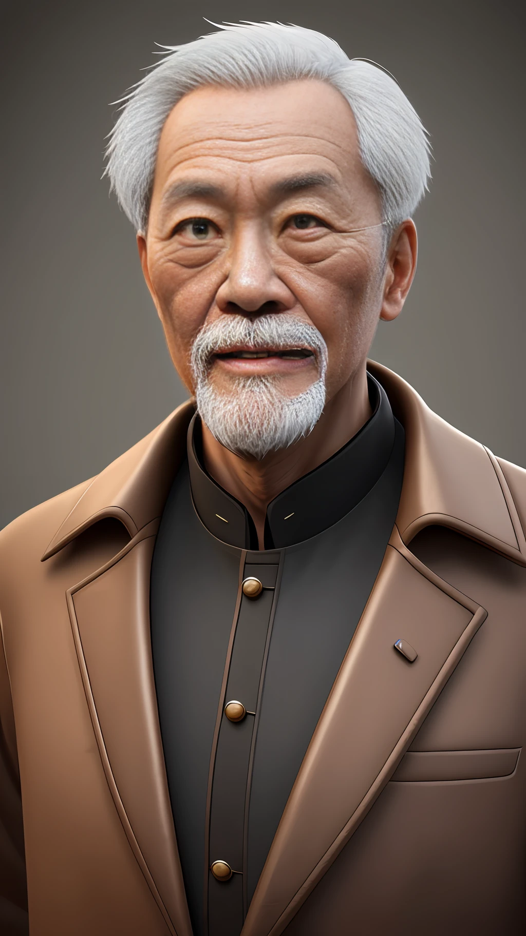 A long-lived Chinese man wearing a coat, Men,Long beard,Eyes shining,Be kind,Teeth bared,unrealengine, cinematic realistic portrait, 8k portrait render, ultra detailed portrait, closeup character portrait, high detail iconic character, 8k highly detailed face, inspired by senior character artist, Inspired by Oniyako, Ultra-fine Allah --auto