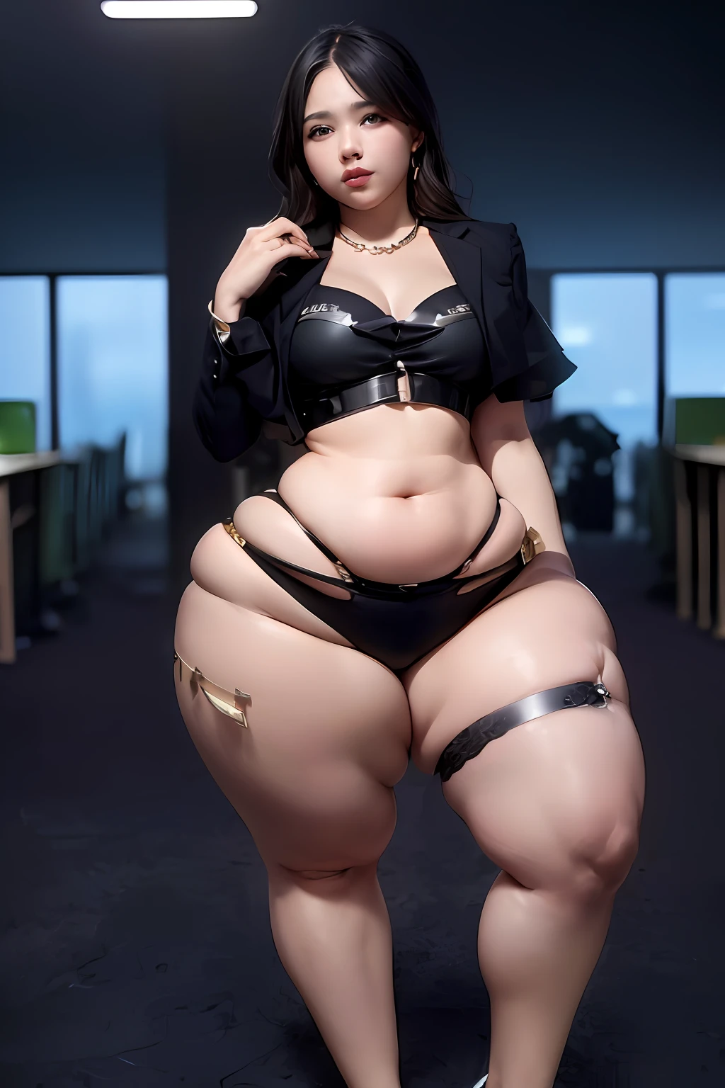 leg garter-belts. a pretty slender young girl that ultra thick only thighs, very a lot of thigh fat, very plump thighs, super fat thighs goddess, super pear shaped goddess, heavy bottom, massive legs, insanely inflated hips, voluptuous body, ((thighs that chunk of fat:1.3)), (ultra huge thighs:1.3)), ((ultra small abdomen:1.3)), very narrow waist, very small waist, ((ultra small breast:1.3)), ((ultra slight shoulder:1.3)), ((ultra huge lower half of body and ultra- thin upper half of body:1.3)), (ridiculously massive thick thighs), ((unbelievably huge curvaceous hips)), ((extremely huge voluptuous thighs)), leg garter cut into thigh, thigh fat be pushed out short pants, earring, anklet, leg garter, bracelet, necklace, gorgeous, elegant, beautiful face, ((super fatty thighs:1.3)), ((Head to Toe Image)), full body, thigh focus, best quality, 8k, masterpiece, ultra detailed, photorealistic, only one girl
