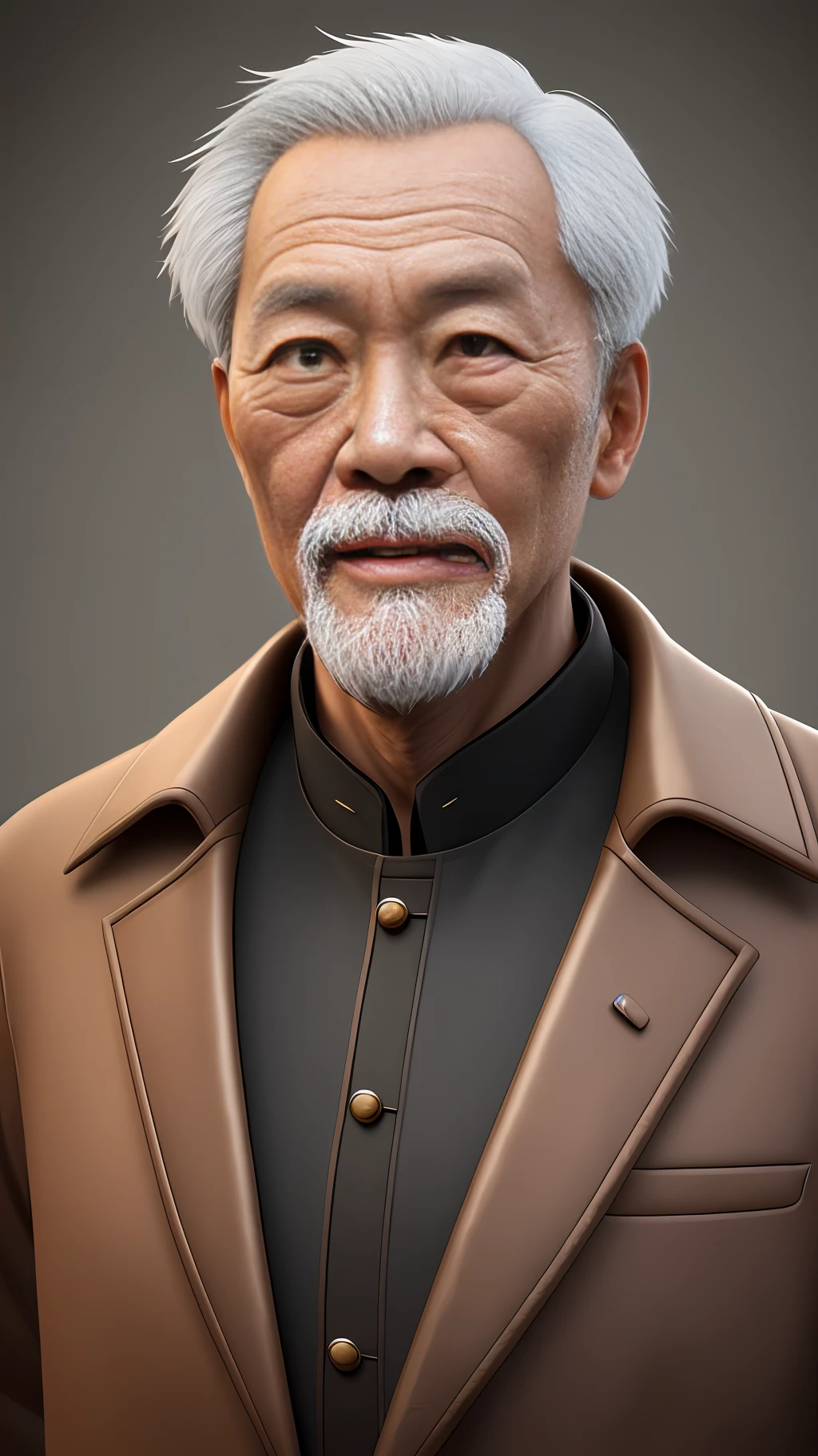A long-lived Chinese man wearing a coat, Men,Long beard,Eyes shining,Be kind,Teeth bared,unrealengine, cinematic realistic portrait, 8k portrait render, ultra detailed portrait, closeup character portrait, high detail iconic character, 8k highly detailed face, inspired by senior character artist, Inspired by Oniyako, Ultra-fine Allah --auto