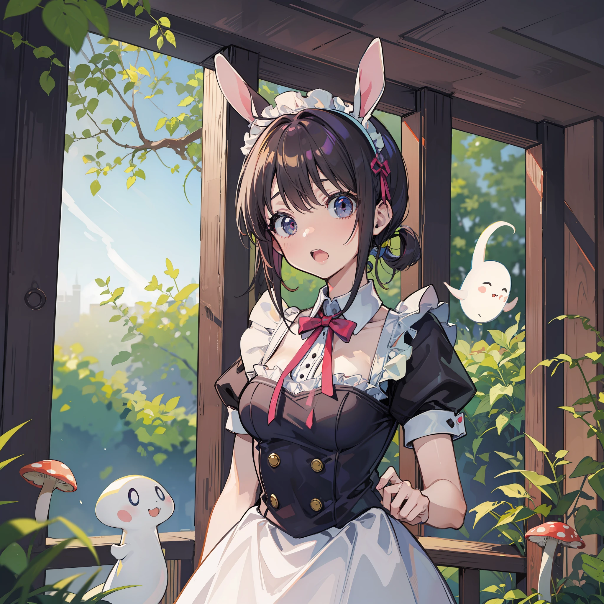 Rabbit-eared girl maid clothes A very surprised face startled Surprise Mushroom ghost