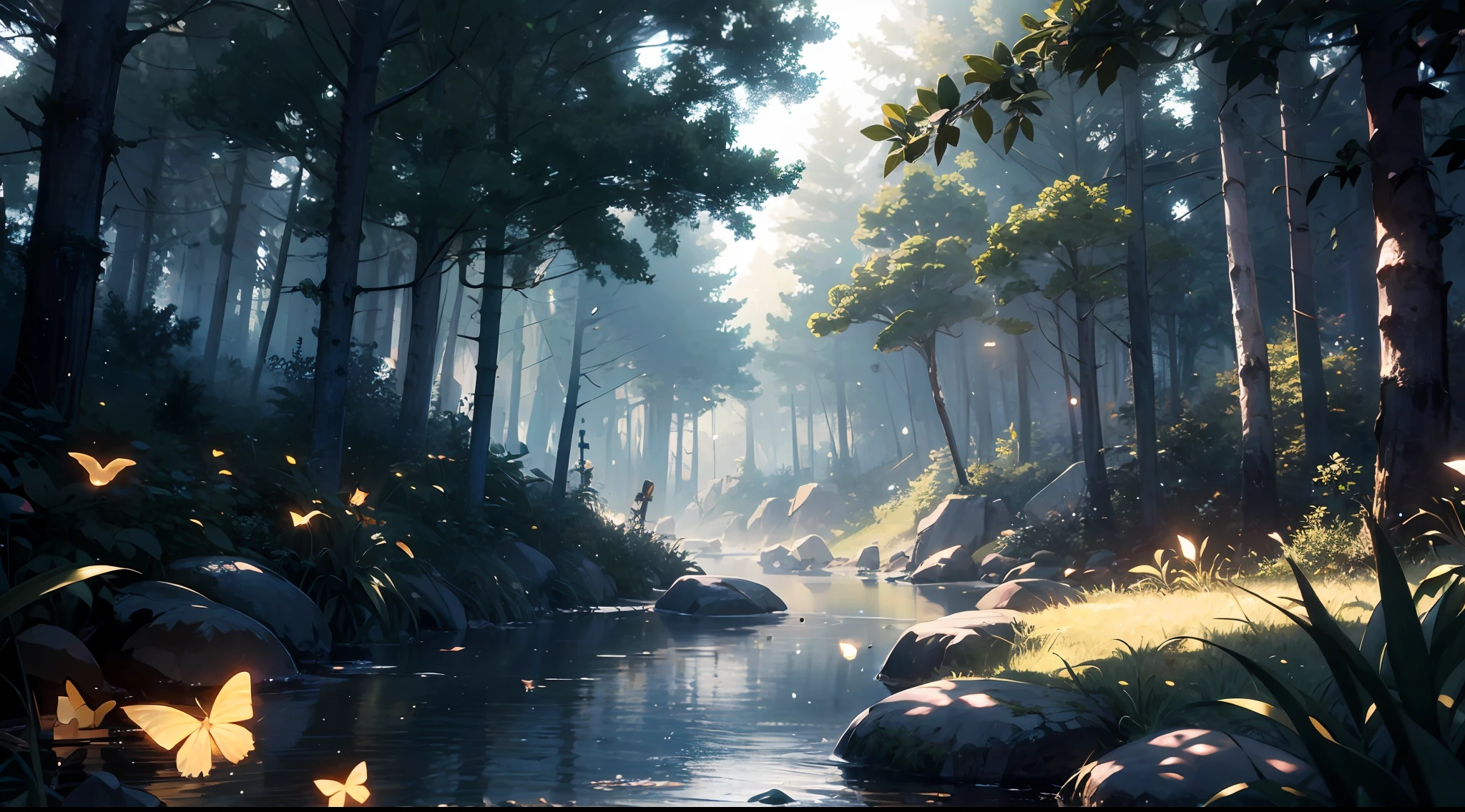 A masterpiece, the best quality, stunning reflections, the best reflections ever. (very detailed CG unity 8k wallpapers), (best quality), (best illustrations), (best shadows), forest theme with natural elements. quiet streams, small glowing mushrooms surrounded by delicate leaves and branches, with fireflies and glowing particle effects,, (natural elements), (leaves), (twigs), (fireflies), butterflies, (delicate leaves), (glow), (particle effects). , Isometric 3D, Octane Rendering, Ray Traced, Super Detailed