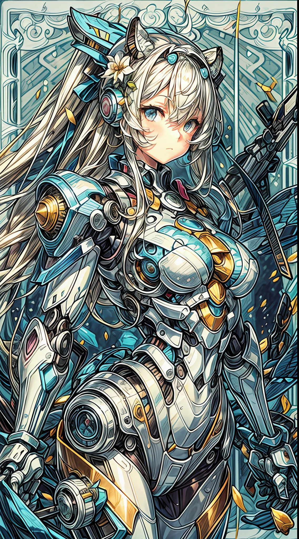 (Best quality),Masterpiece, An extremely delicate and beautiful girl, Extremely detailed, Amazing, finelydetail, officlal art, Ultra-detailed, high resolutions, a girl standing in front of the tiger, (Taoist), Beautiful detailed girl, light on face, withouth People, Floating blonde hair, mechamusume, mechanical mecha, Water, Mecha all, Pink Mecha, Honey Mecha, Mechanically,Burning cities, broken streets, ruins,moyou,horizon,(Full body:0.8),Upper Bust_Body,Cyborg,Taoist,Flower,Dragon ear,bathygosaurus,tarot,