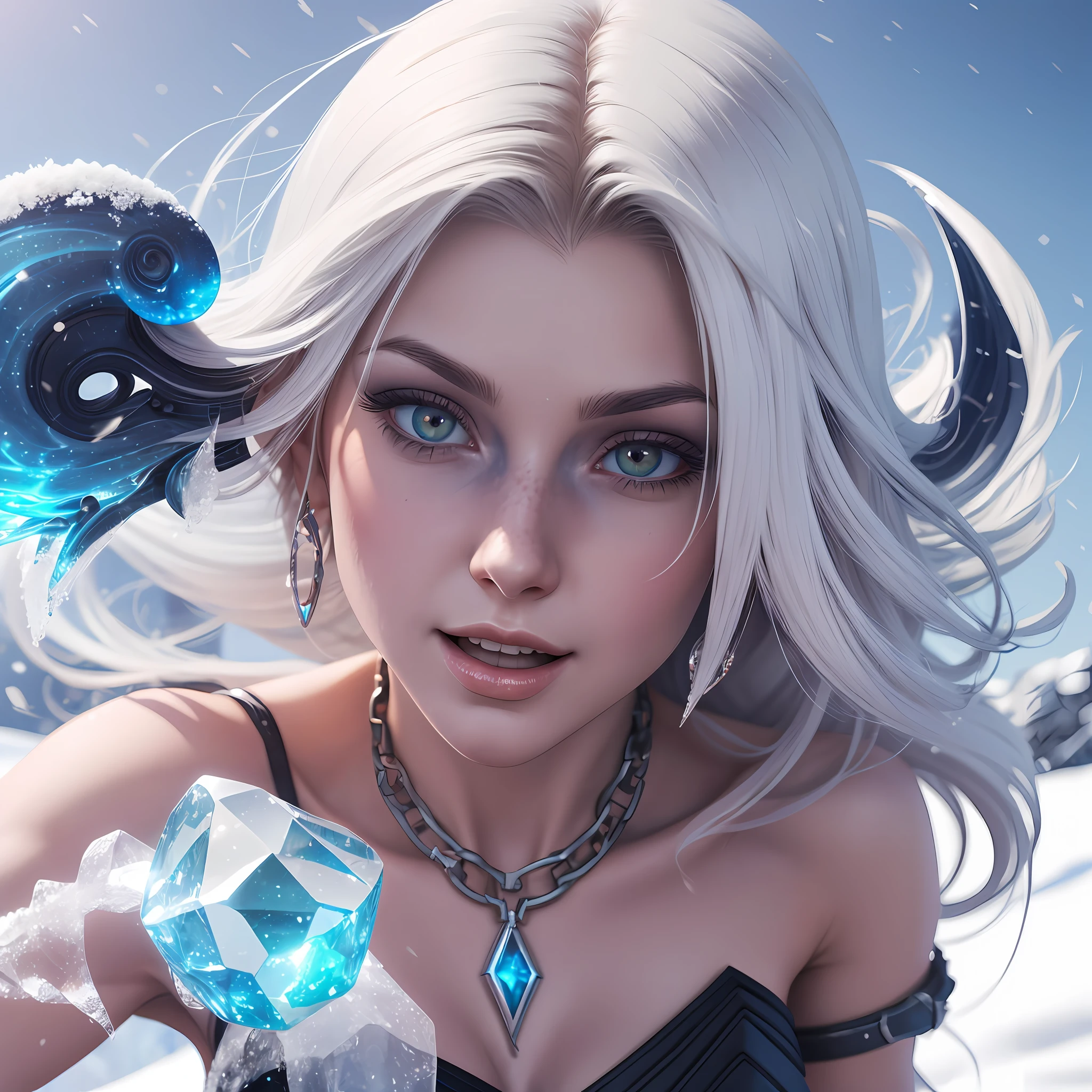 a beautiful demonic sorceress conjuring ice,standing and looking at viewers, various ice chains around her,(((detailed perfect face))),light smile, beautiful face, seductive body,tall body, mature body, BREAK frost aura, ice spear, lots of ice shard, blue and white ice shard dazzling around, small ice phoenix flying in the background, crystal and snow on the ground, blizzard, sexy body BREAK,Detailed,Realistic,4k highly detailed digital art,octane render, bioluminescent, BREAK 8K resolution concept art, realism,by Mappa studios,masterpiece,best quality,official art,illustration,ligne claire,(cool_color),perfect composition,absurdres, fantasy,focused,rule of thirds, --auto