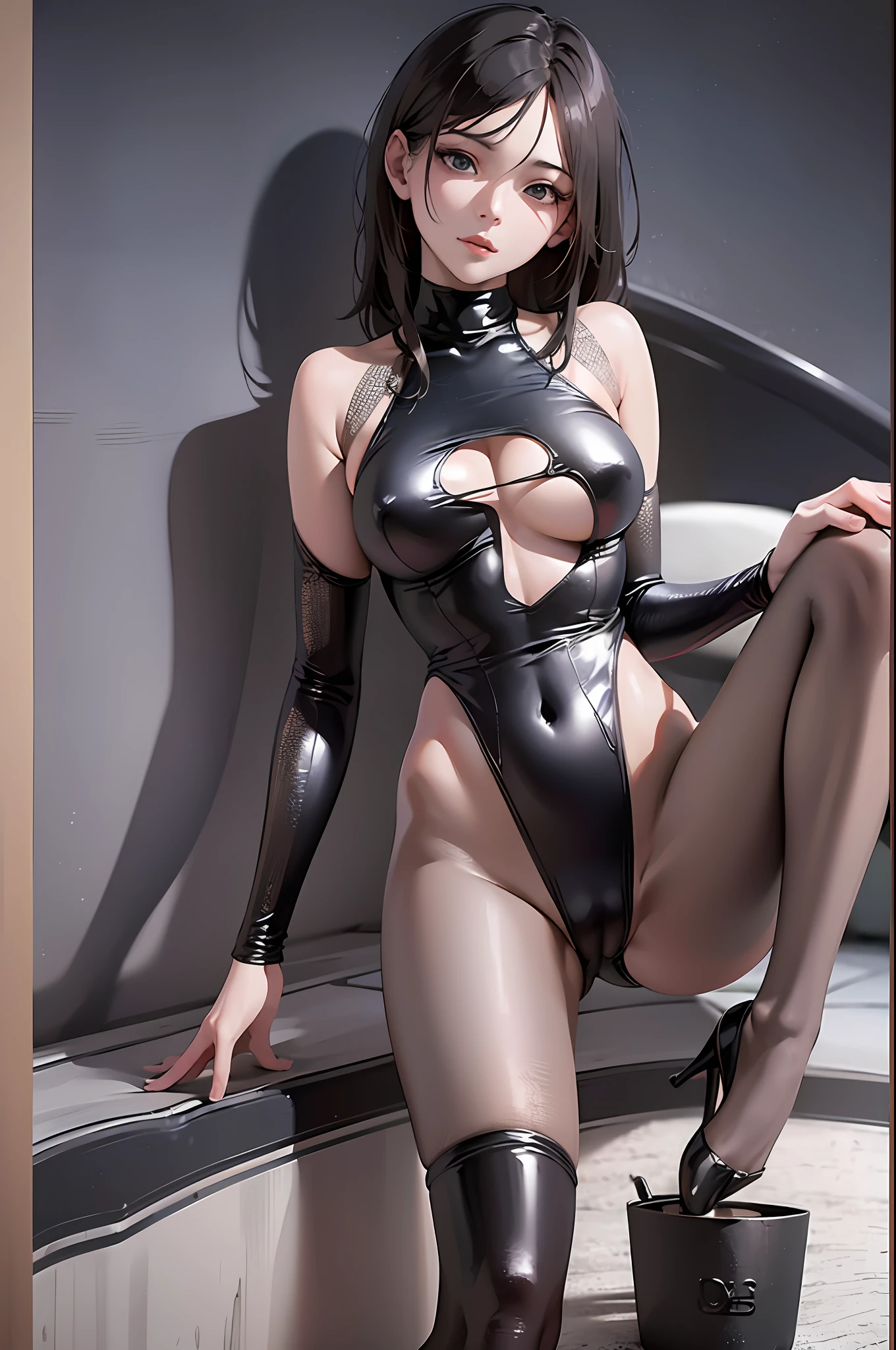 (RAW photo), highest quality, (masterpiece:1.2), High detail RAW color photo, extremely detailed CG unity 8k wallpaper, (photo realism:1.4), (highres), hyperdetailed, (photorealistic:1.2), (best quality:1.3),perfect anatomy, black hair, (leggings), beautiful legs, model pose, realistic body,beautiful detailed girl, bodysuit